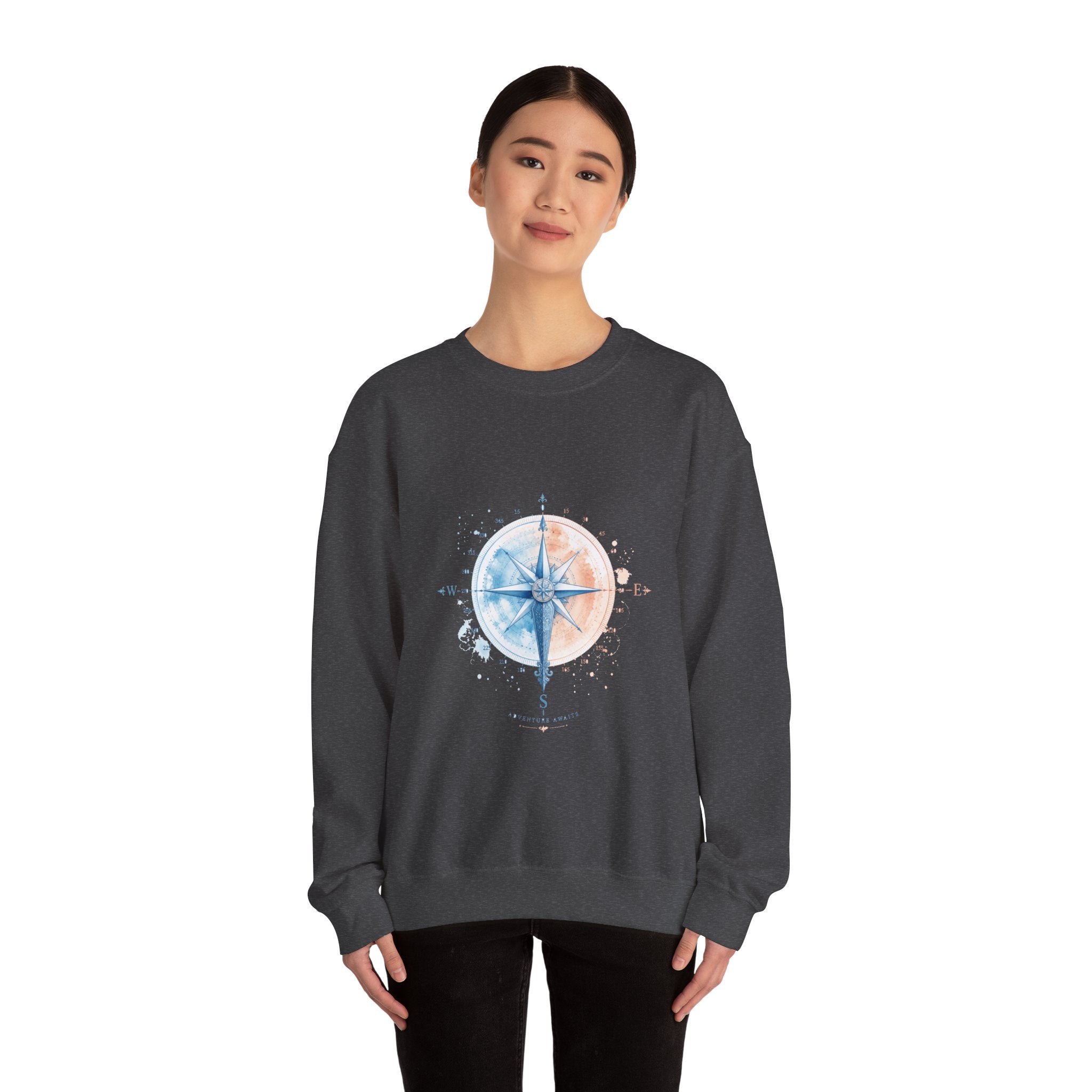 Matching Couple Sweatshirt - Compass North & South Matching Couple Premium Fleece Sweatshirt Watercolor Art His Hers Birthday Gift - Design B