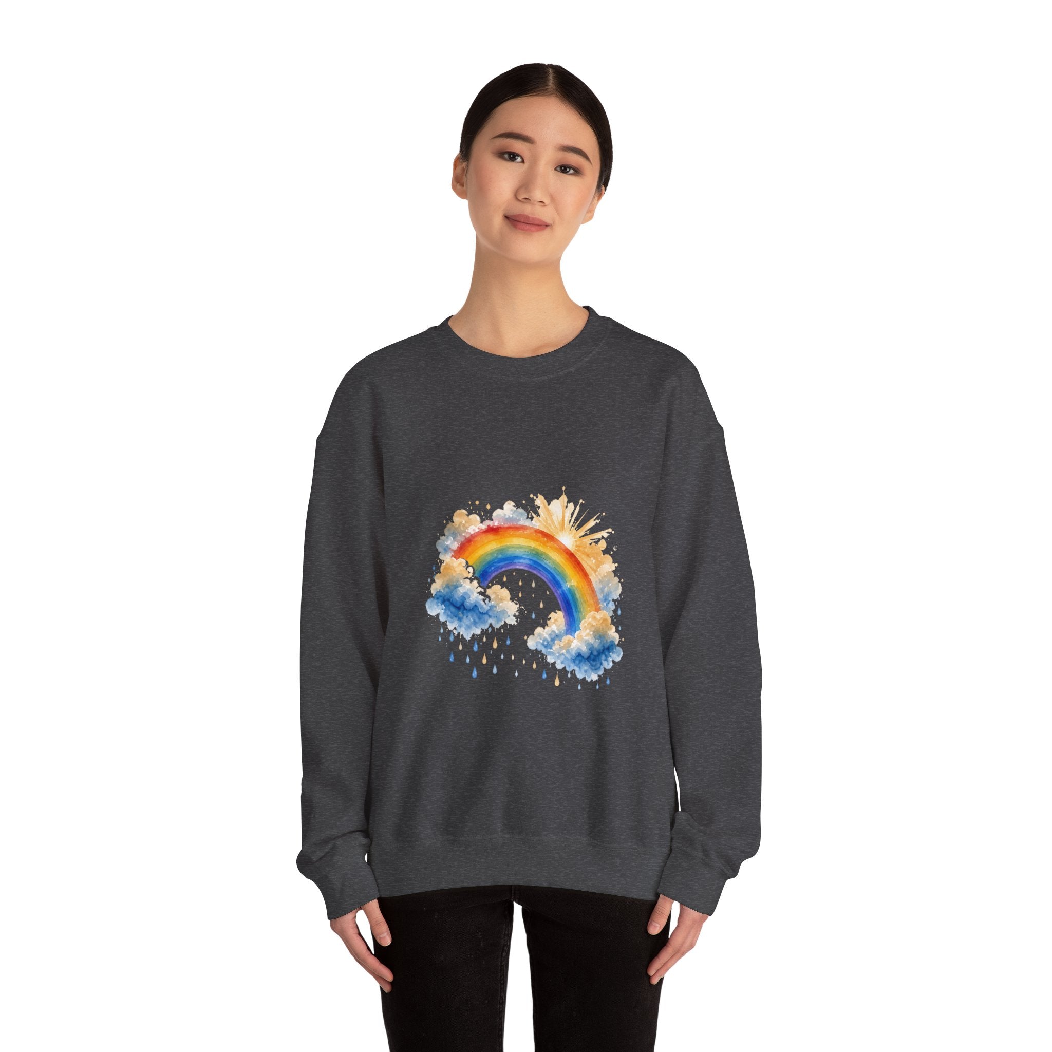 Matching Couple Sweatshirt - Storm & Rainbow Matching Couple Comfort Colors Crew Watercolor Art His Hers Birthday Gift - Design B
