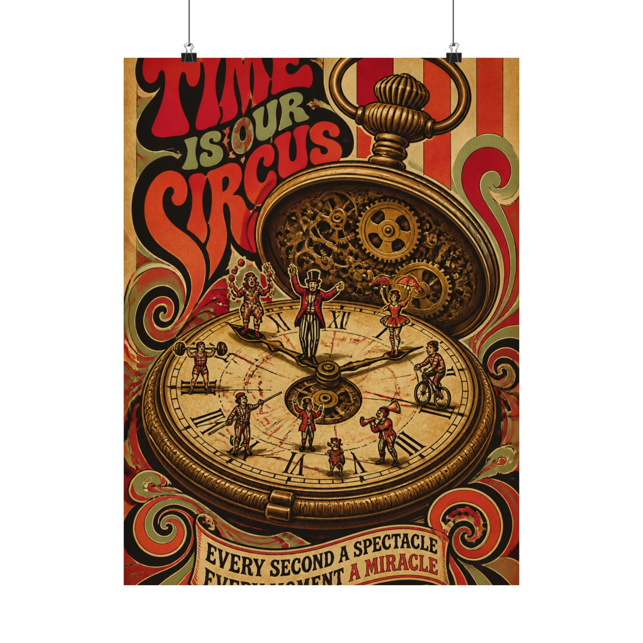 Pocket Watch Performers Wall Art Poster 24×36 Psychedelic Dining Room Decor Maximalist Print