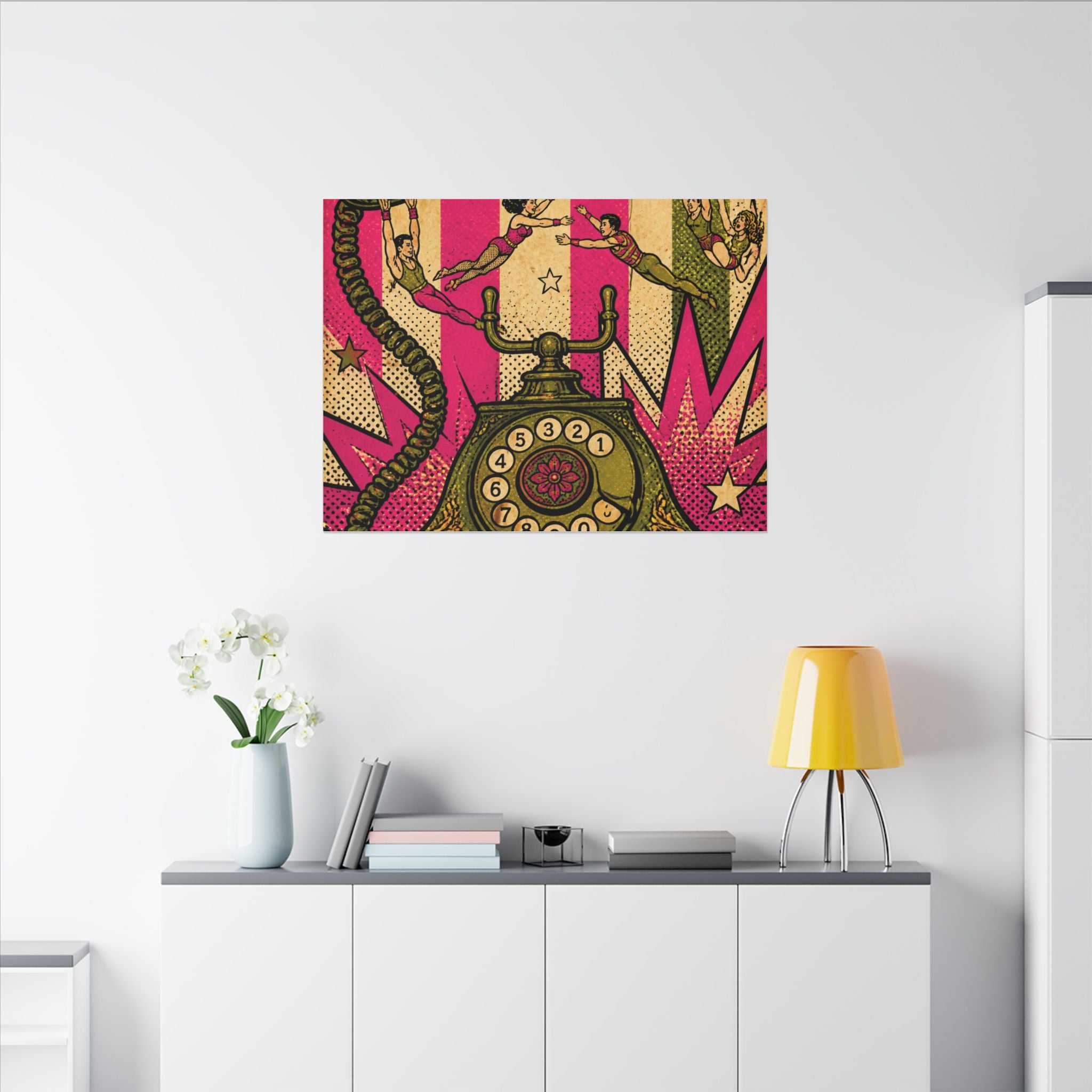 Vintage Telephone Booth Wall Art Canvas 24×36 Pop Art Restaurant Decor Maximalist Print