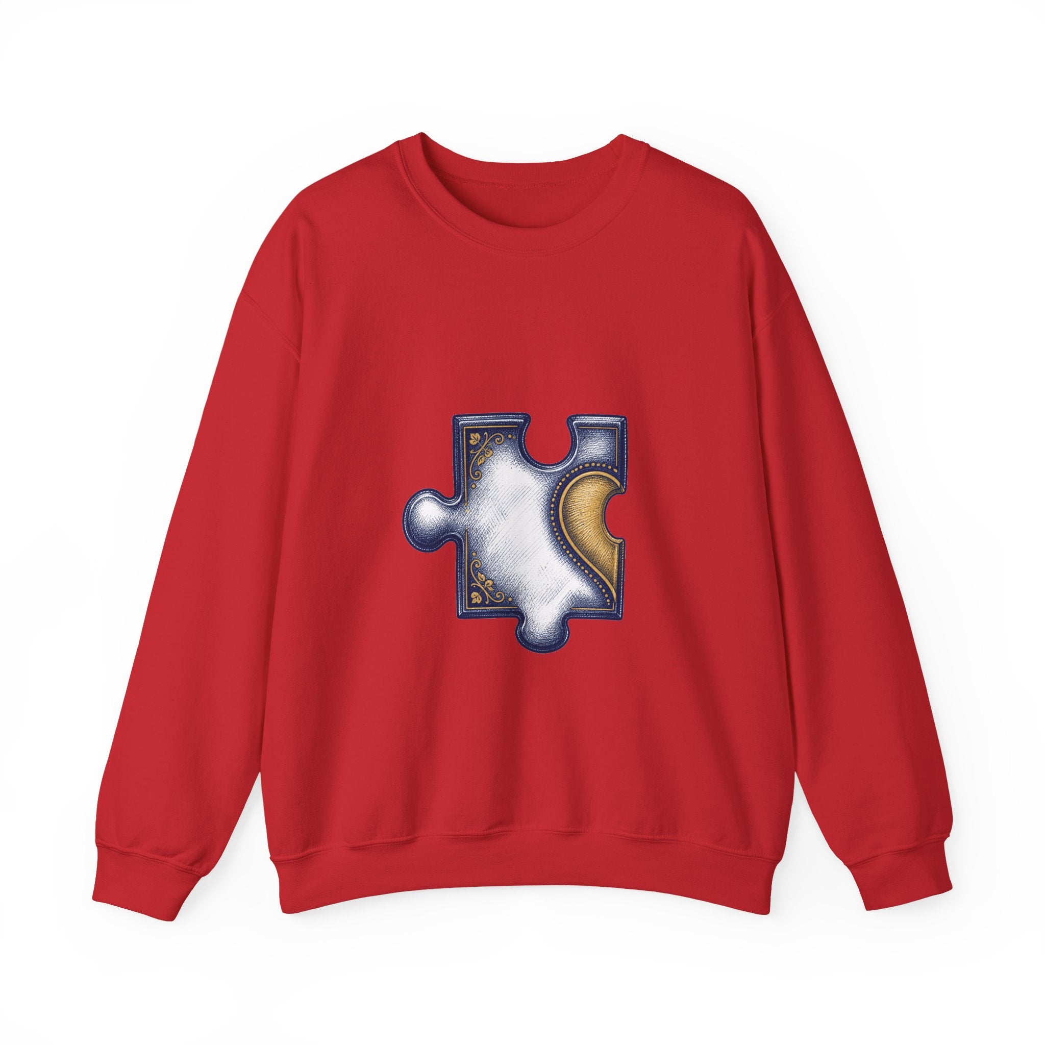 Matching Couple Sweatshirt - Puzzle Pieces Matching Couple Premium Fleece Sweatshirt Hand-Drawn Art His Hers Anniversary Gift - Design A