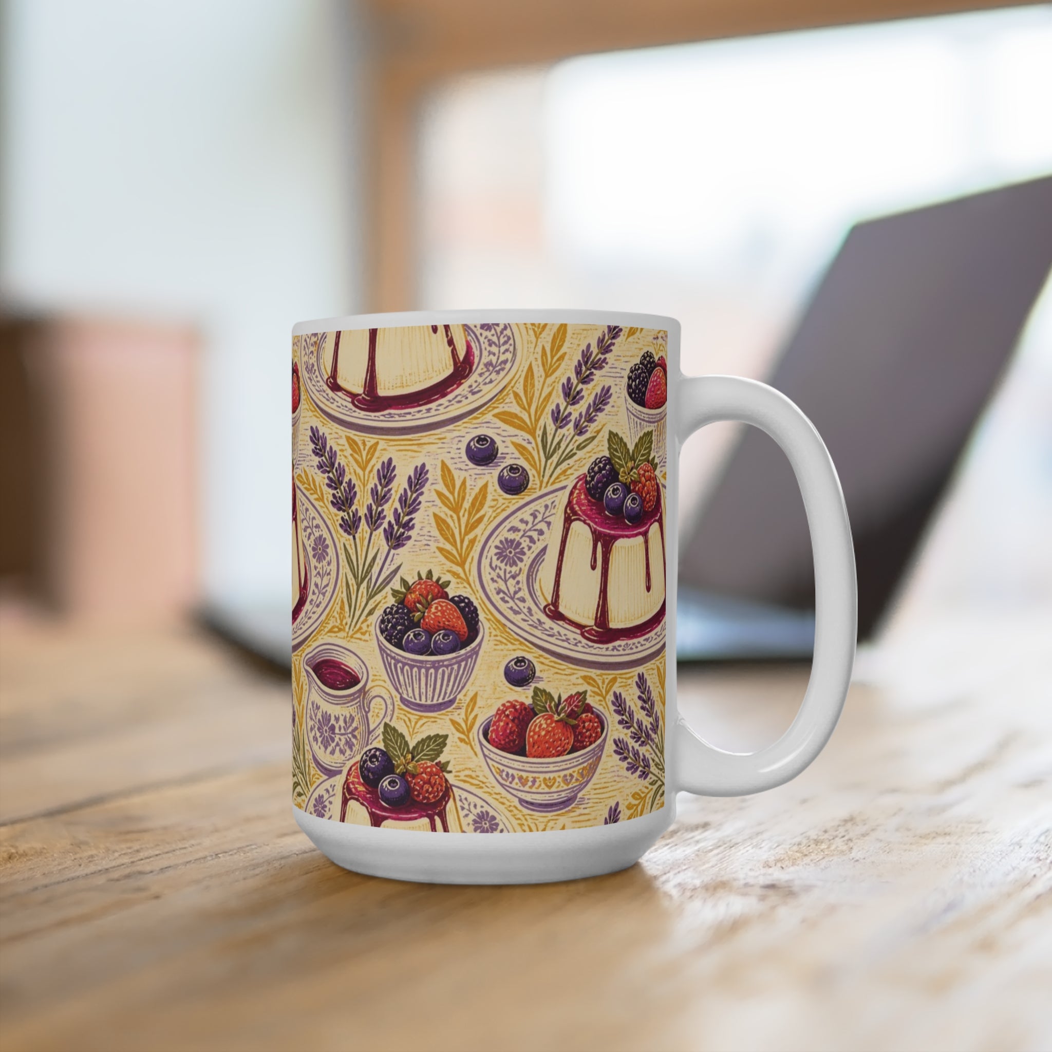 Panna Cotta 15oz Ceramic Mug Mediterranean Kitchen Linocut Design Italian Cottagecore Gift