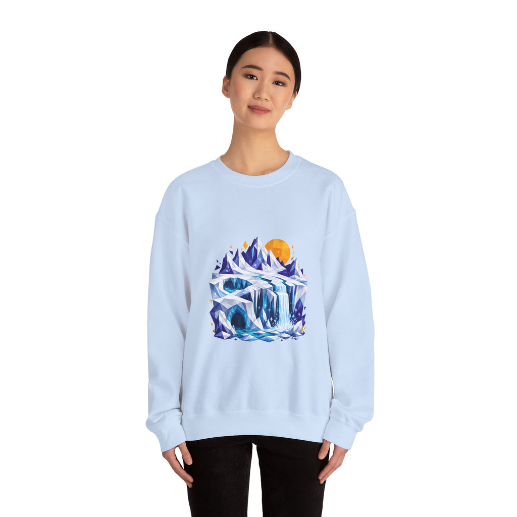 Matching Couple Sweatshirt - Volcano & Glacier Matching Couple Crewneck Sweatshirt Geometric Art His Hers Couple Gift - Design B