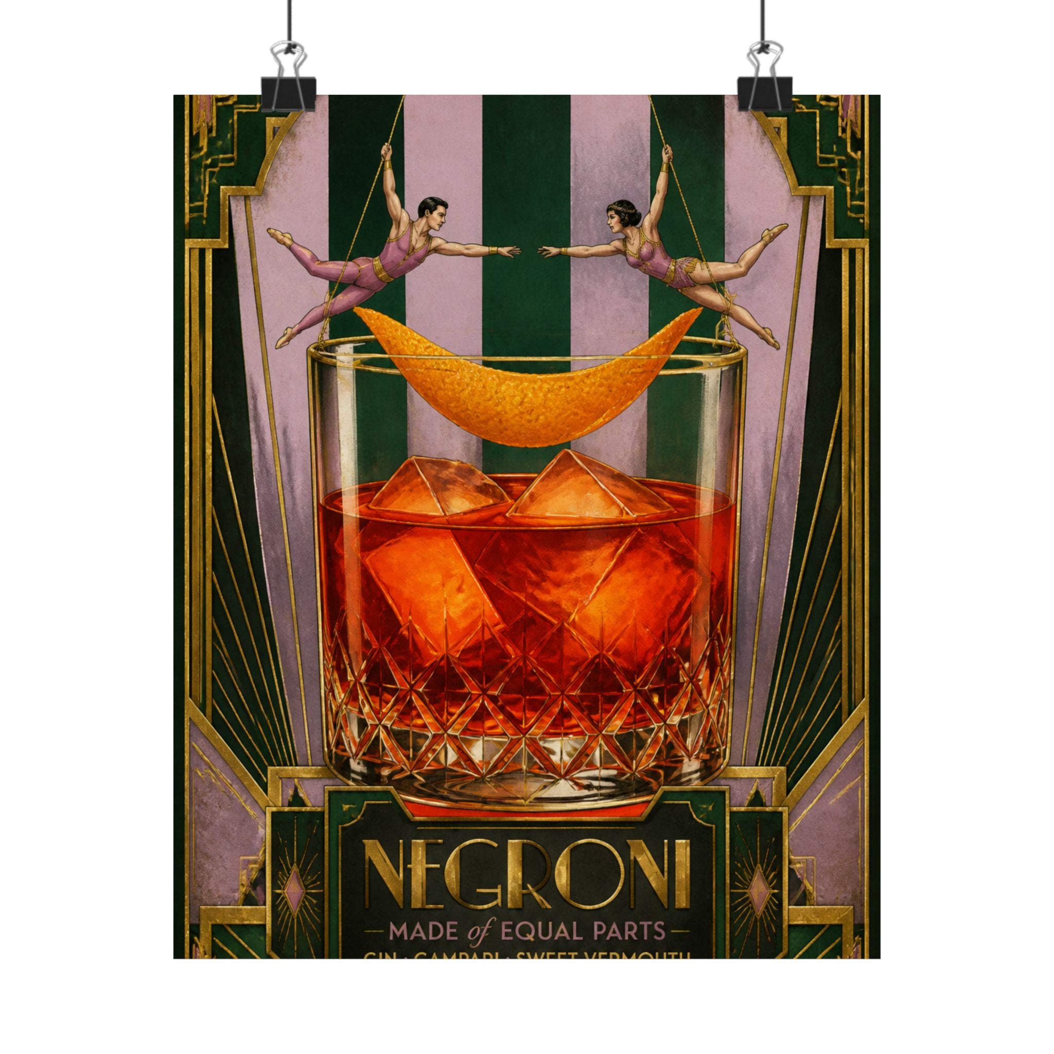 Negroni Trapeze Act Wall Art Poster 24×36 Art Deco Bar Area Decor Maximalist Print