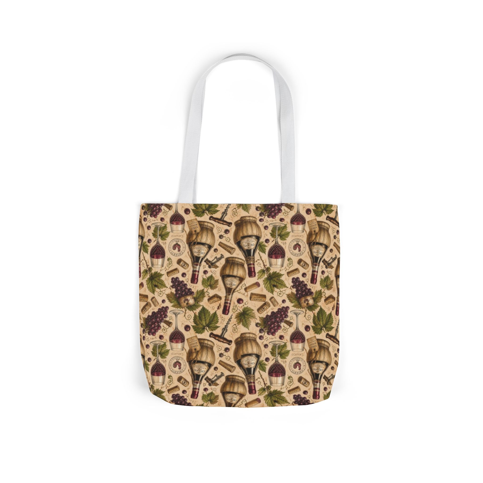 Wine Bottles & Glasses Canvas Tote Bag Mediterranean Kitchen Botanical Design Italian Cottagecore Gift