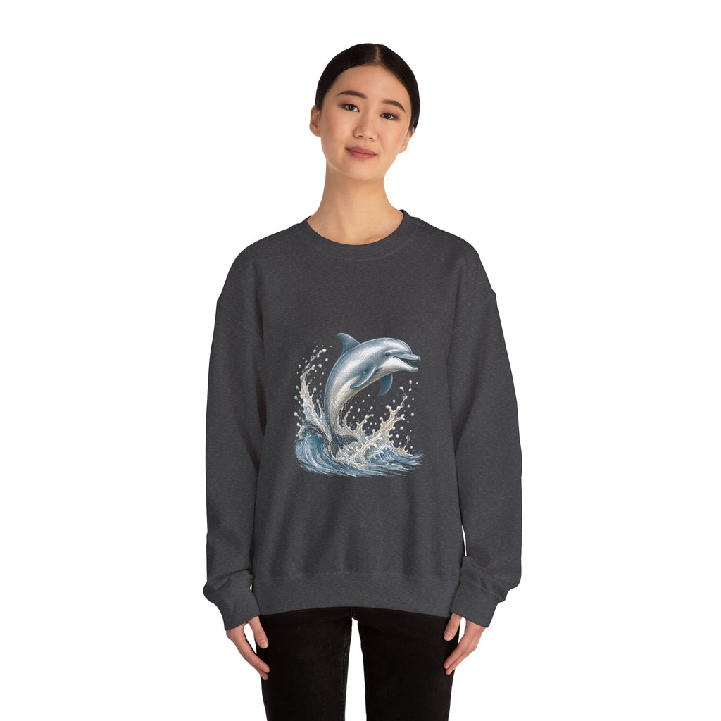 Matching Couple Sweatshirt - Shark & Dolphin Matching Couple Premium Fleece Sweatshirt Hand-Drawn Art His Hers Anniversary Gift - Design B