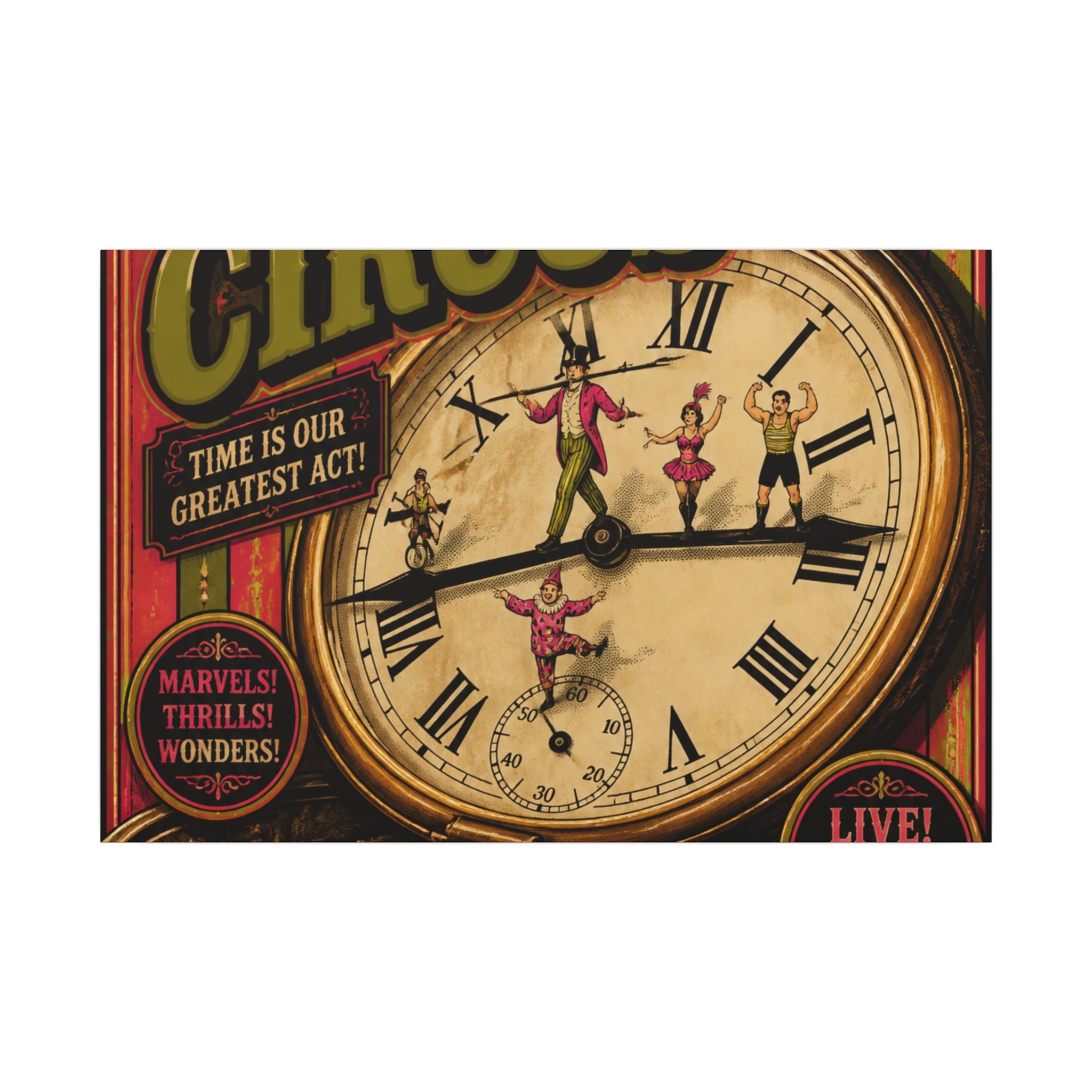 Pocket Watch Performers Wall Art Canvas 24×36 Vintage Circus Bedroom Decor Maximalist Print