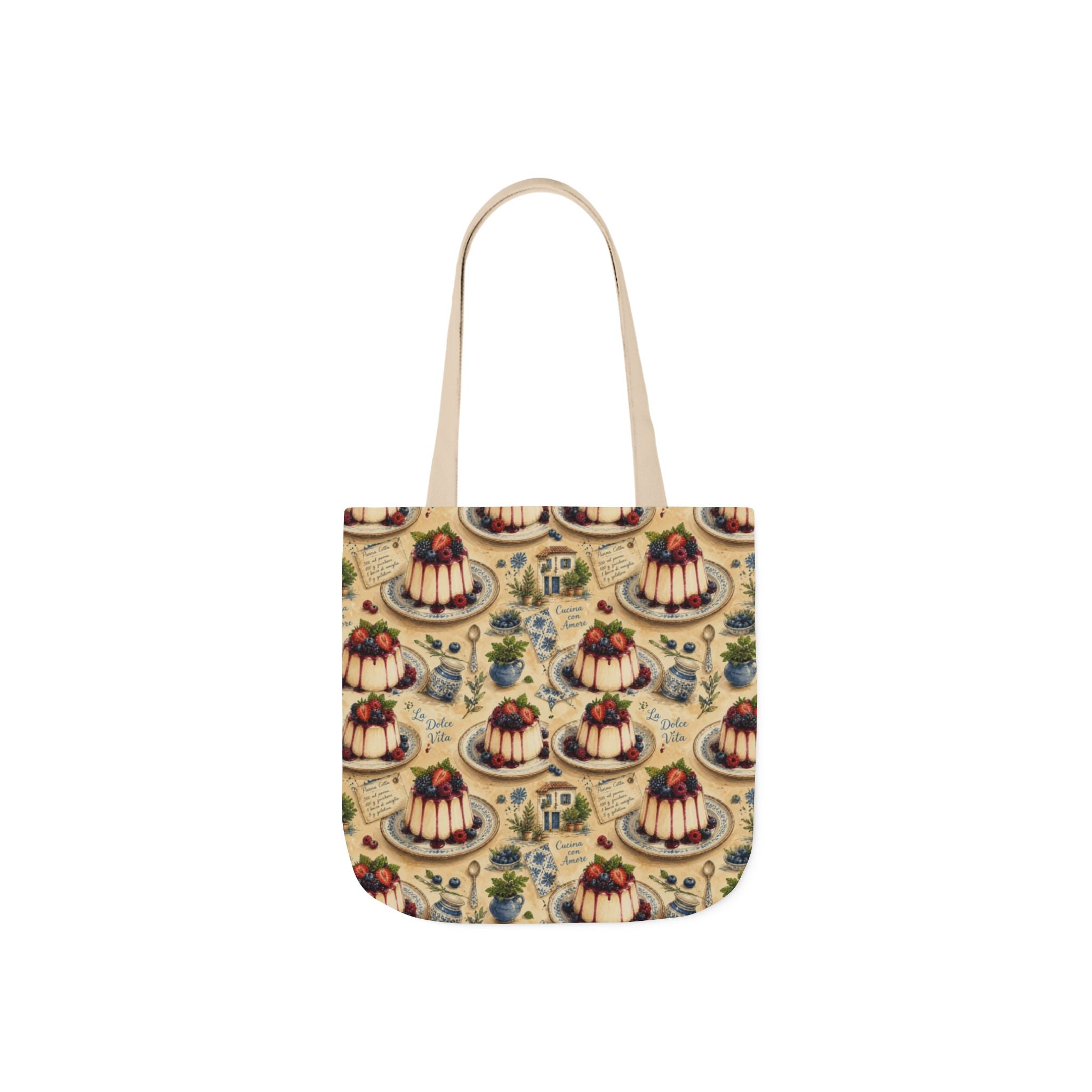 Panna Cotta Canvas Tote Bag Mediterranean Kitchen Watercolor Design Italian Cottagecore Gift