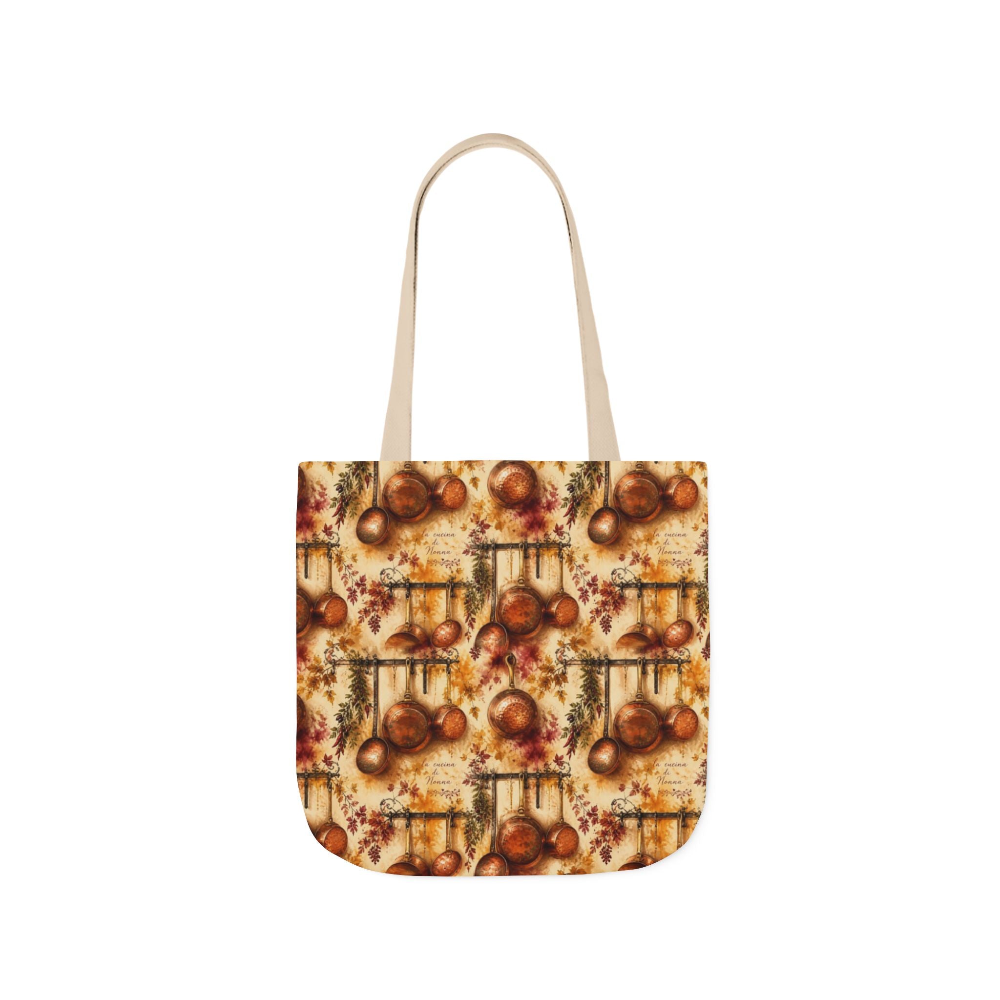 Copper Cookware Canvas Tote Bag Mediterranean Kitchen Watercolor Splash Design Italian Cottagecore Gift