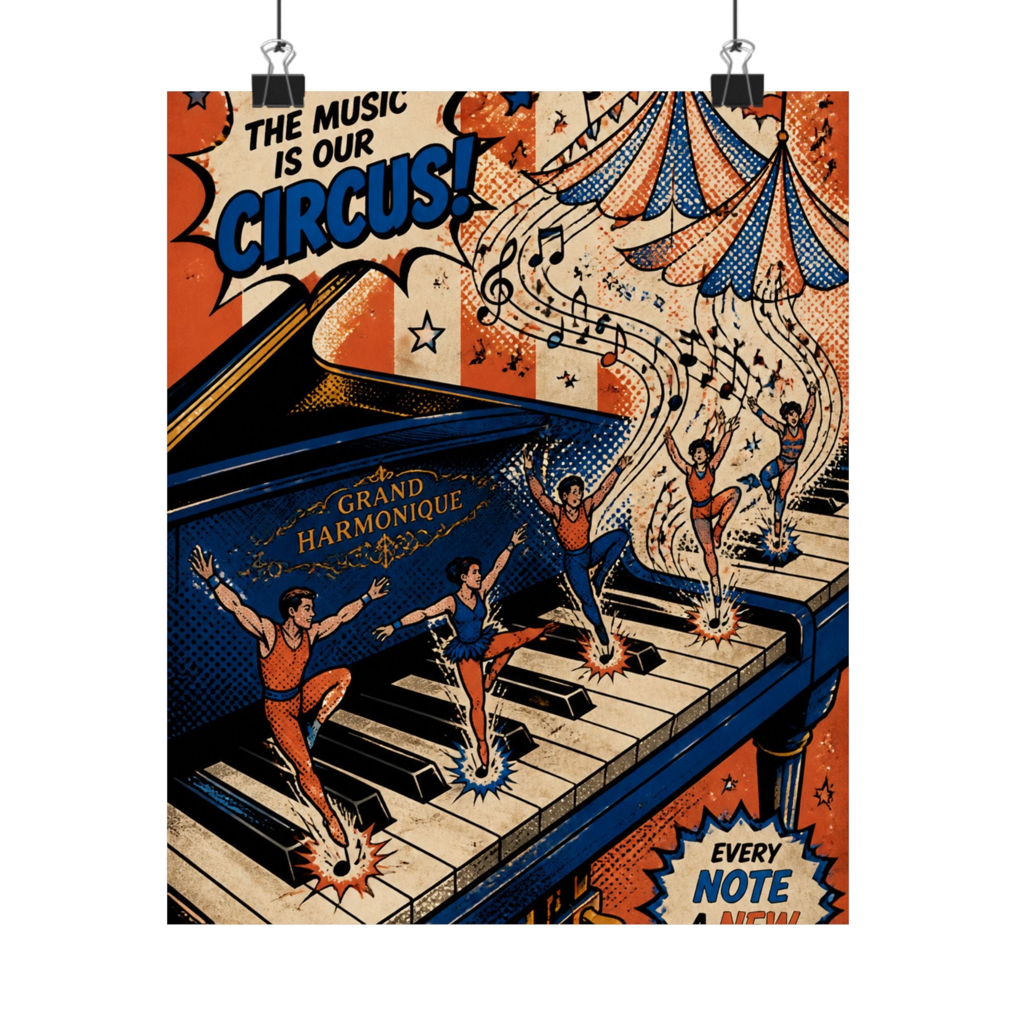 Grand Piano Acrobats Wall Art Poster 18×24 Pop Art Living Room Decor Maximalist Print
