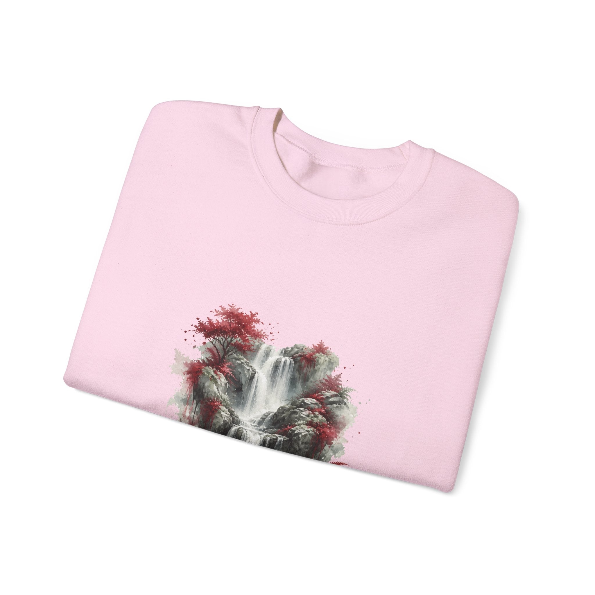 Matching Couple Sweatshirt - Wildfire & Waterfall Matching Couple Crewneck Sweatshirt Watercolor Art His Hers Engagement Gift - Design B