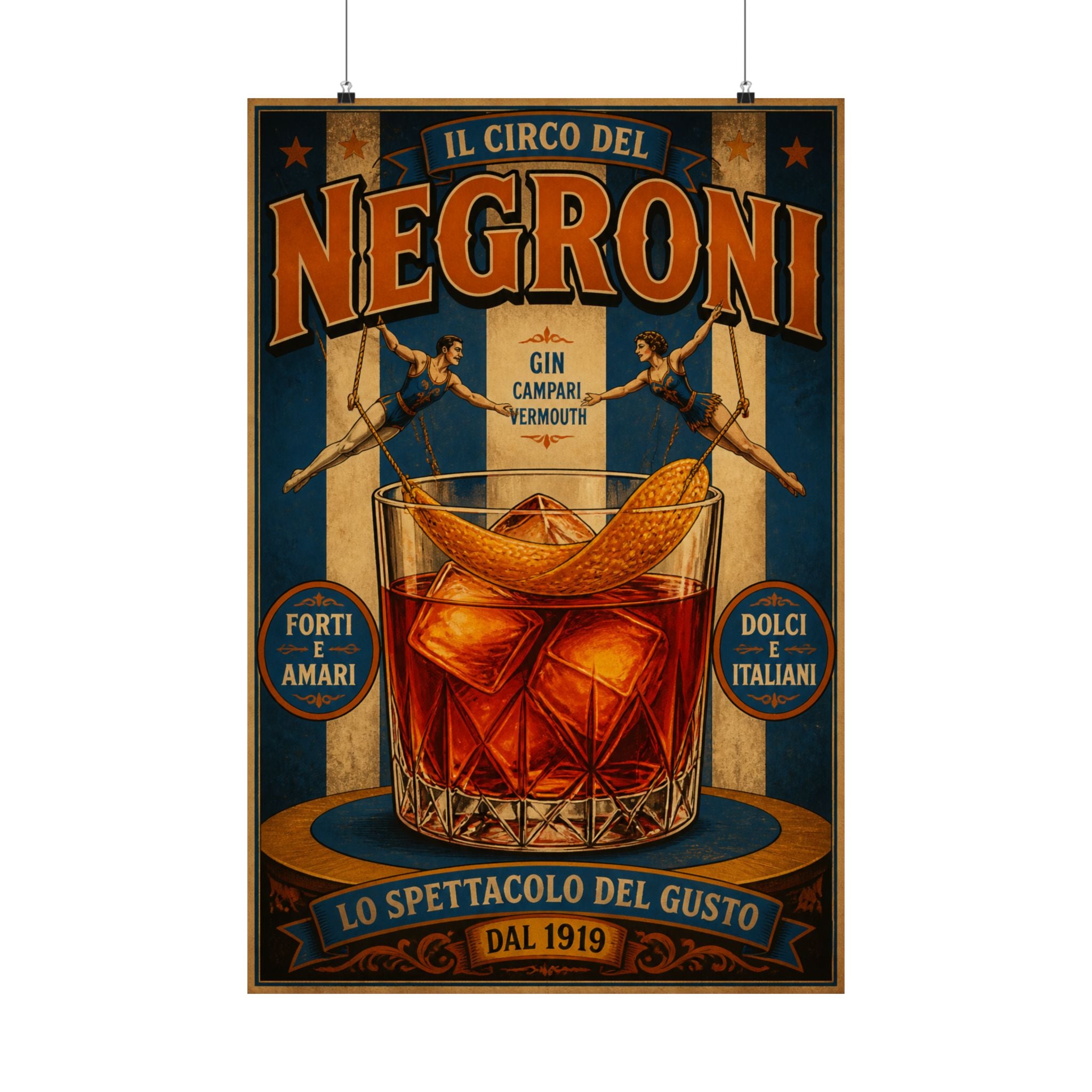 Negroni Trapeze Act Wall Art Poster 18×24 Vintage Circus Kitchen Decor Maximalist Print
