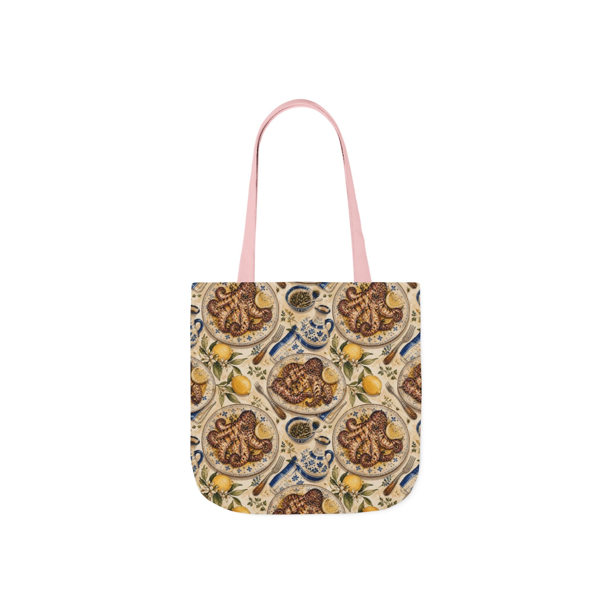 Grilled Octopus Canvas Tote Bag Mediterranean Kitchen Watercolor Design Italian Cottagecore Gift