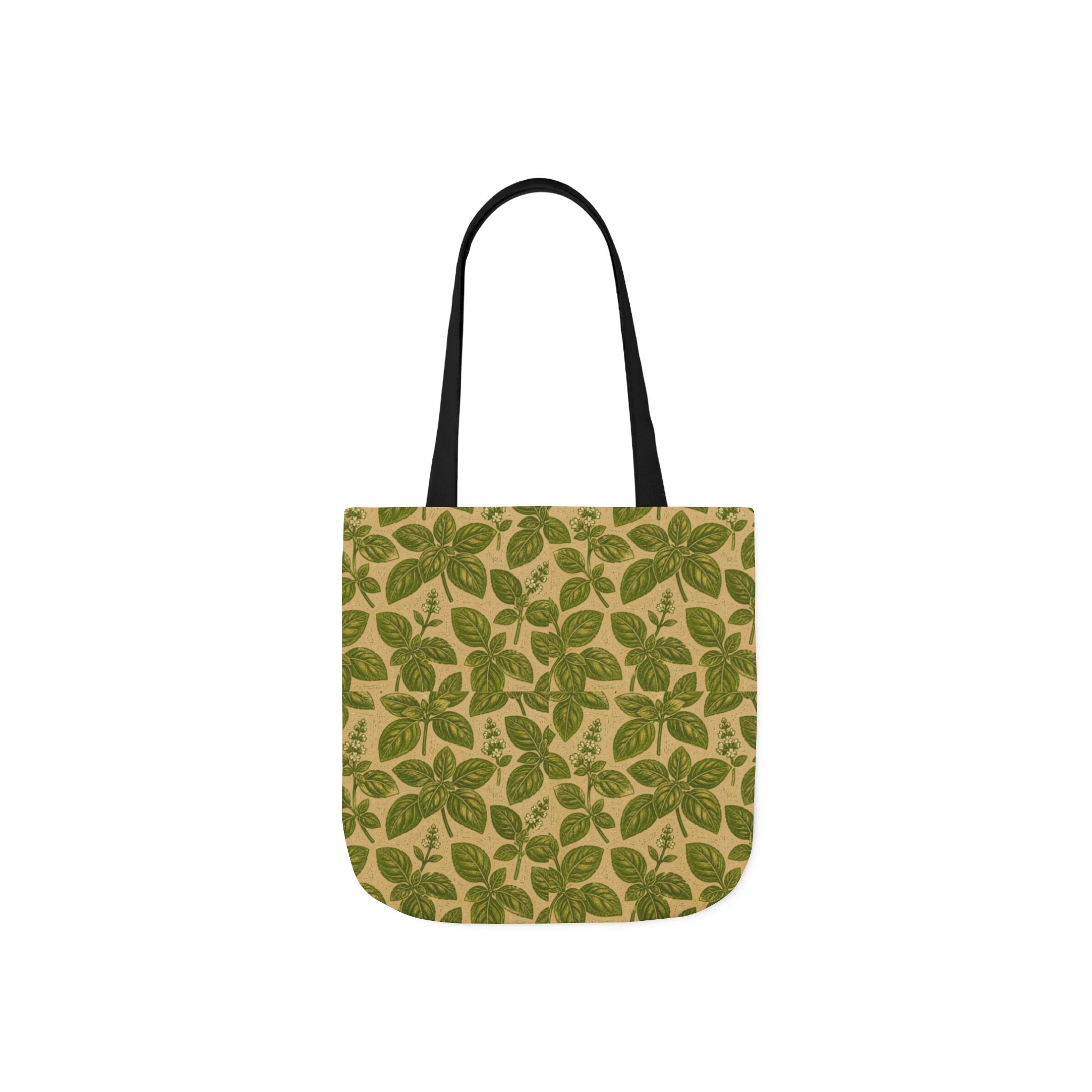 Fresh Basil Leaves Canvas Tote Bag Mediterranean Kitchen Linocut Design Italian Cottagecore Gift