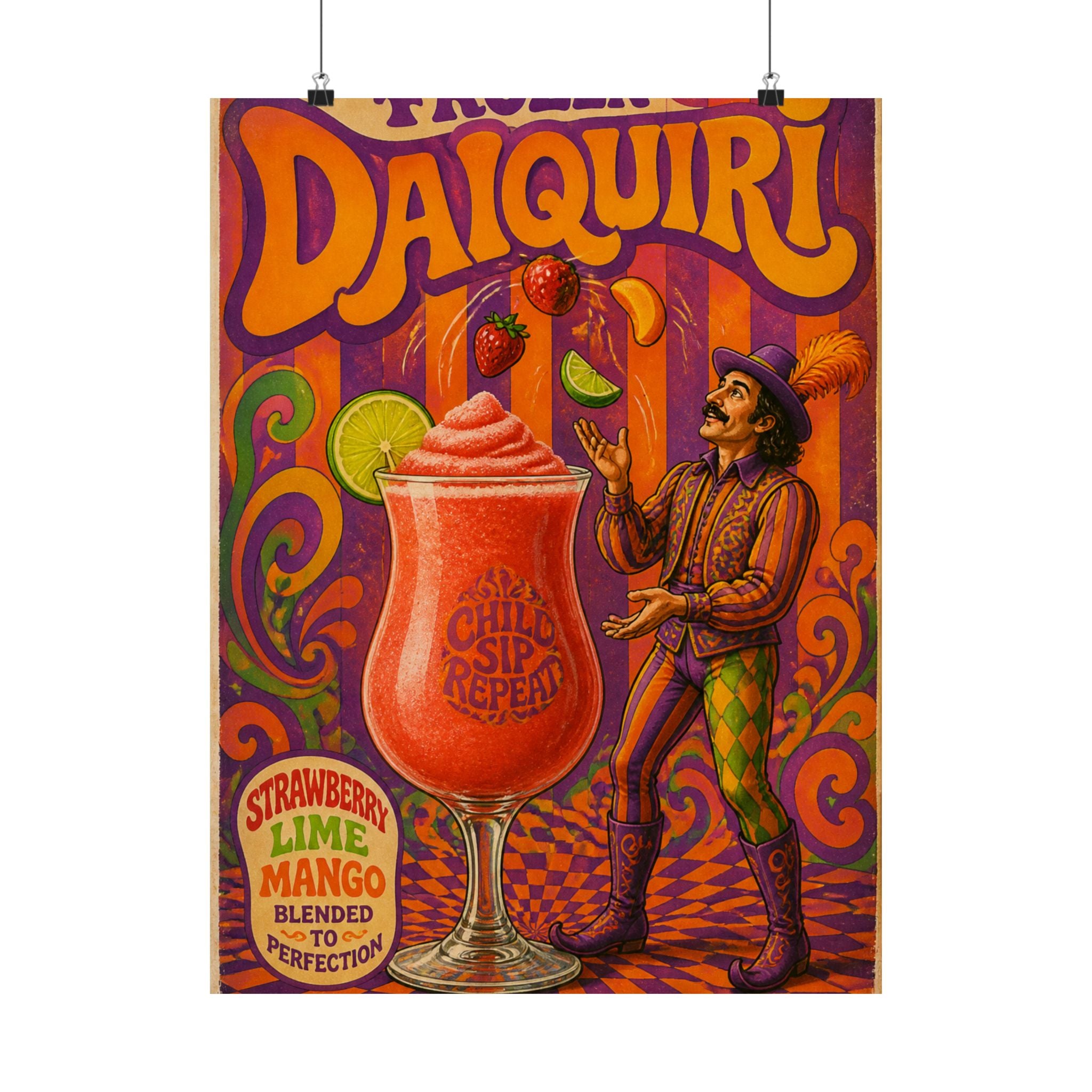 Daiquiri Fruit Juggler Wall Art Poster 24×36 Psychedelic Dining Room Decor Maximalist Print