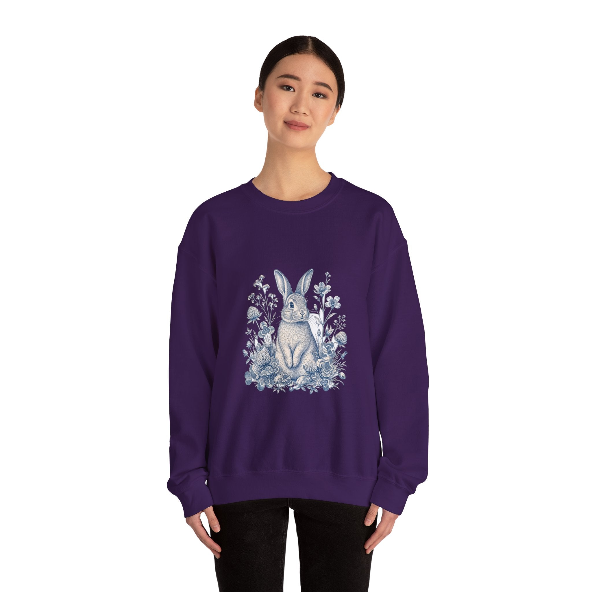 Matching Couple Sweatshirt - Fox & Rabbit Matching Couple Crewneck Sweatshirt Vintage Art His Hers Wedding Gift - Design B