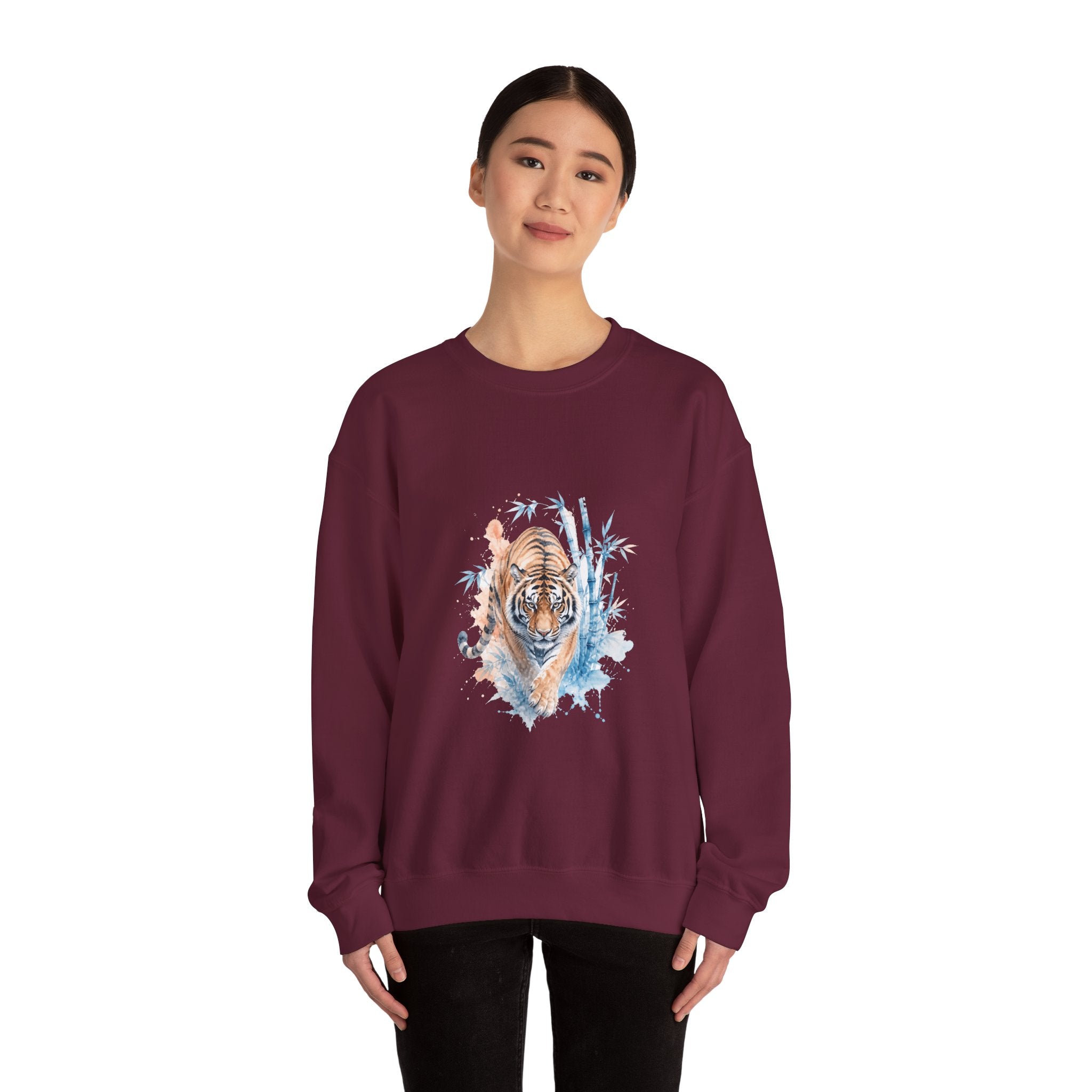 Matching Couple Sweatshirt - Tiger & Crane Matching Couple Comfort Colors Crew Watercolor Art His Hers Birthday Gift - Design A