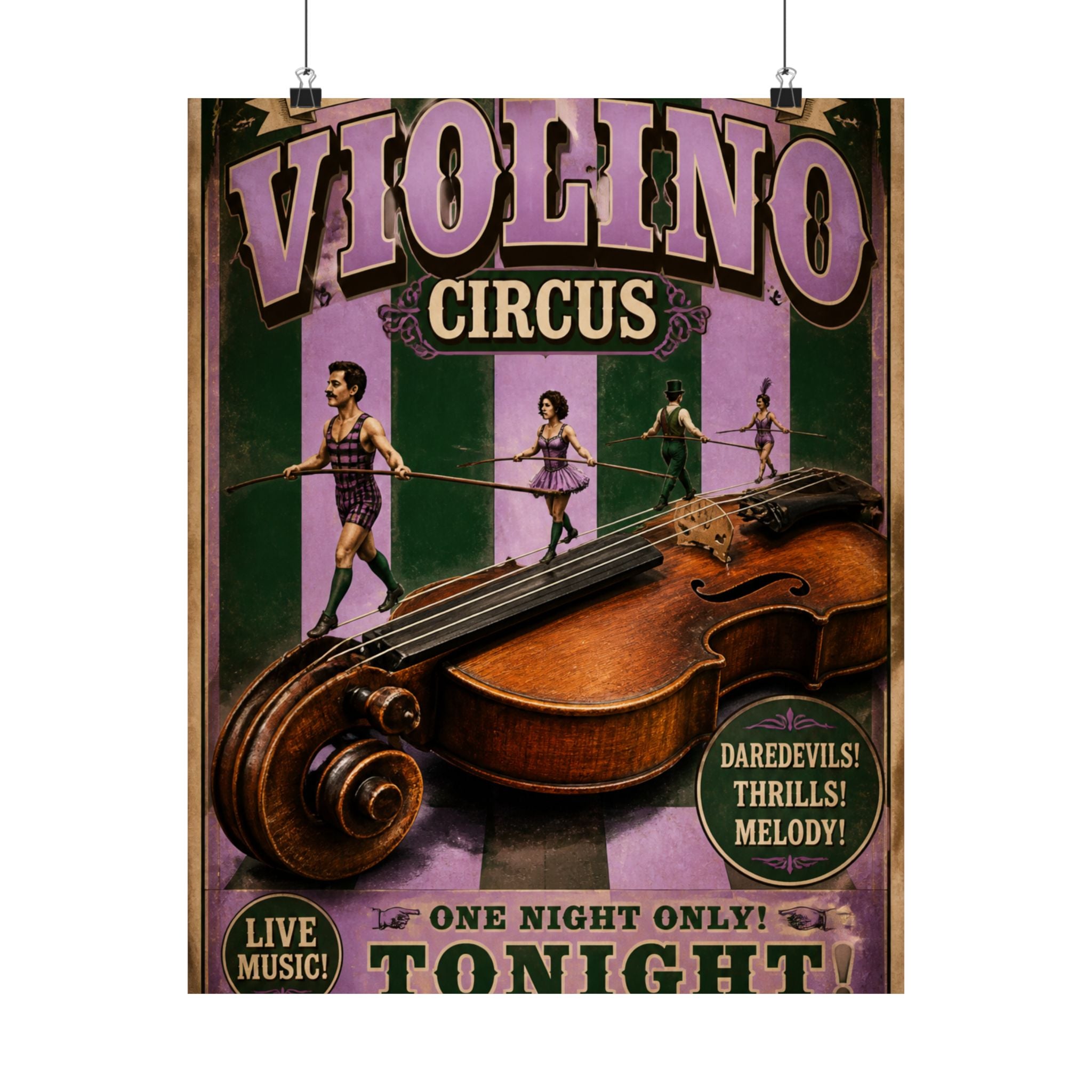 Violin Tightrope Bridge Wall Art Poster 24×36 Vintage Circus Bedroom Decor Maximalist Print