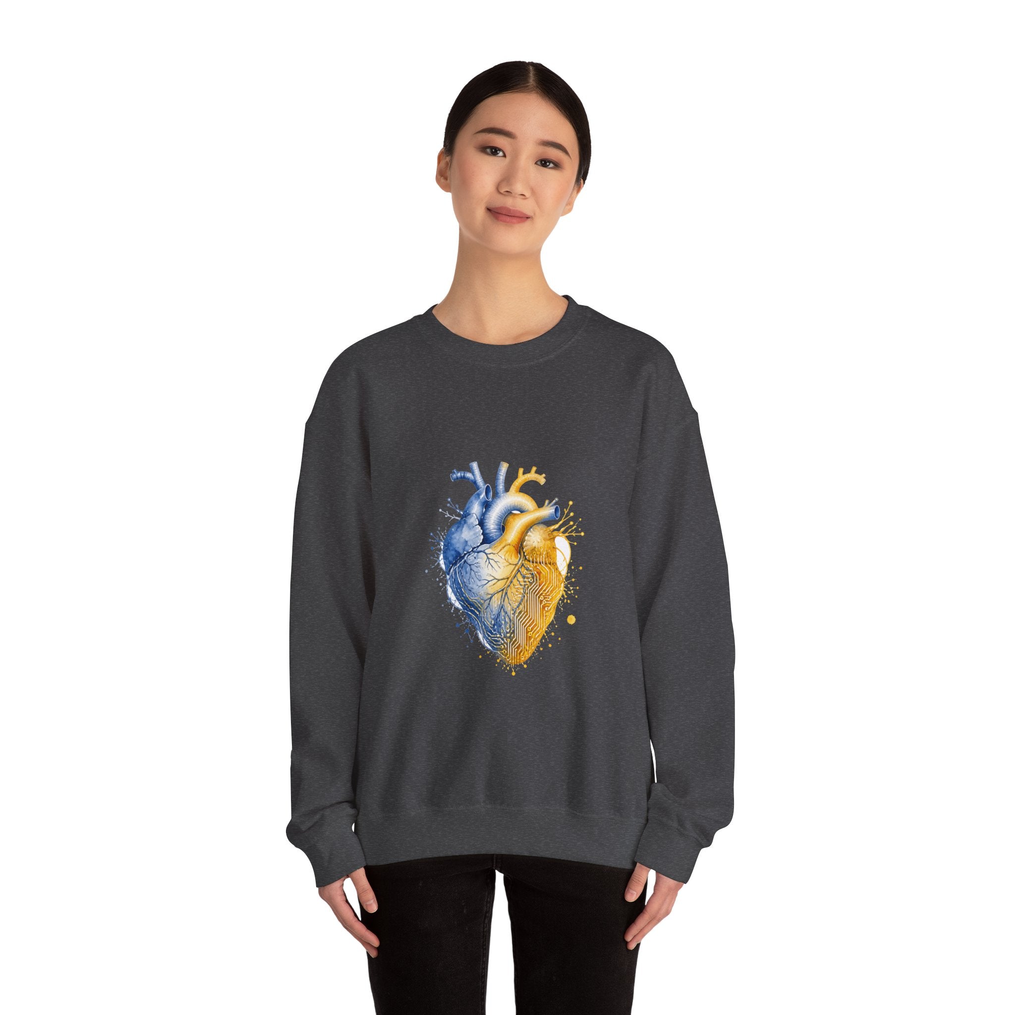 Matching Couple Sweatshirt - Robot & Heart Matching Couple Crewneck Sweatshirt Watercolor Art His Hers Engagement Gift - Design B