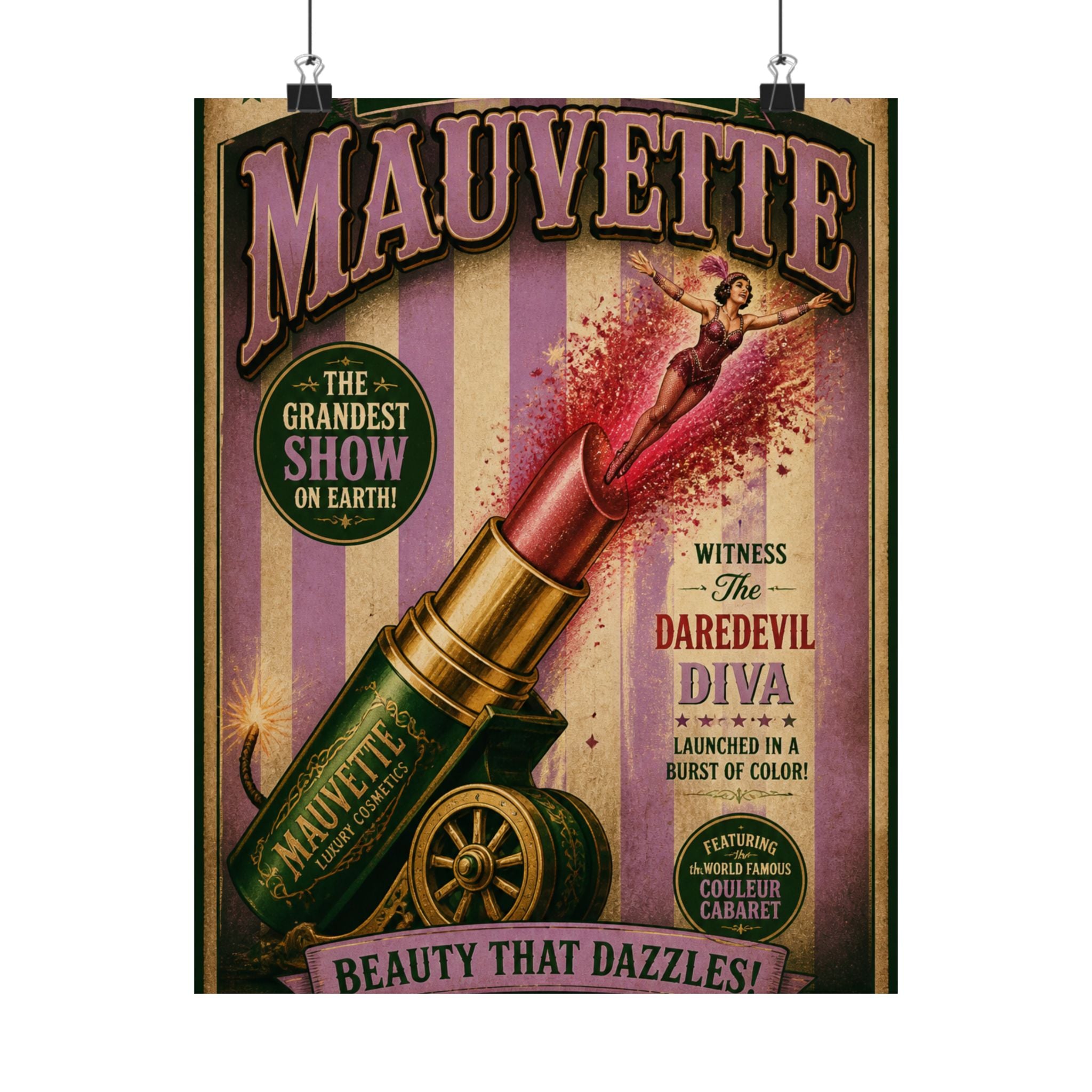 Lipstick Cannon Wall Art Poster 18×24 Vintage Circus Kitchen Decor Maximalist Print