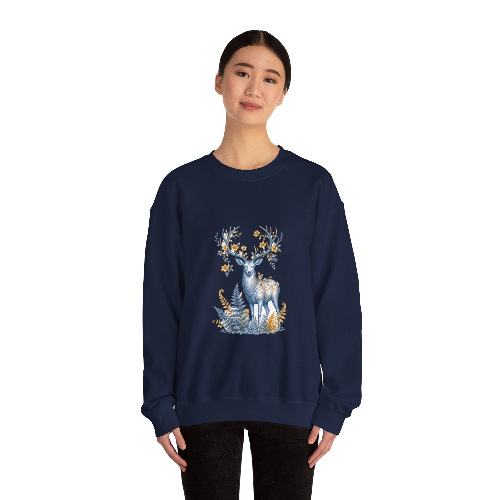 Matching Couple Sweatshirt - Bear & Deer Matching Couple Crewneck Sweatshirt Vintage Art His Hers Wedding Gift - Design B