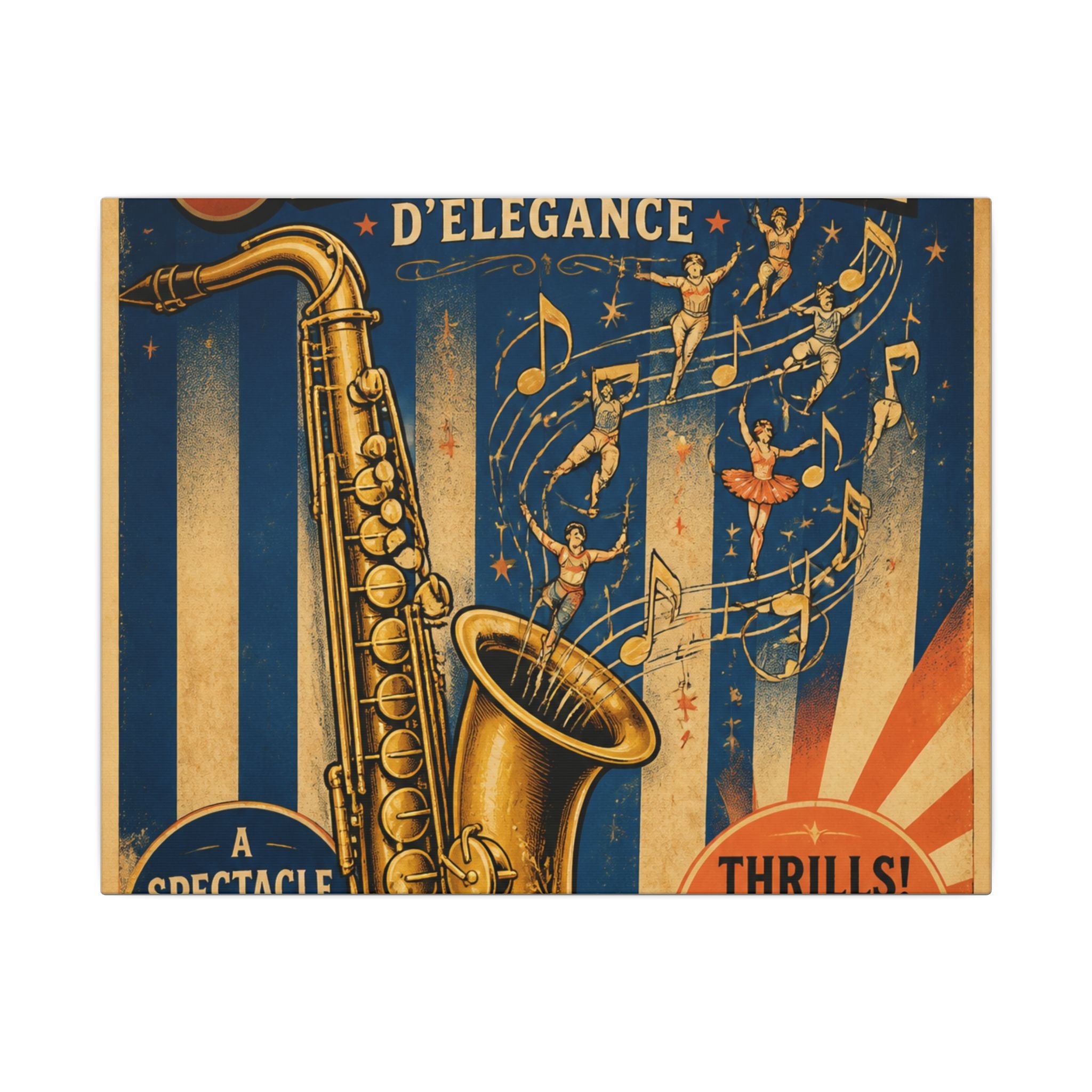 Saxophone Music Circus Wall Art Canvas 24×36 Vintage Circus Bedroom Decor Maximalist Print