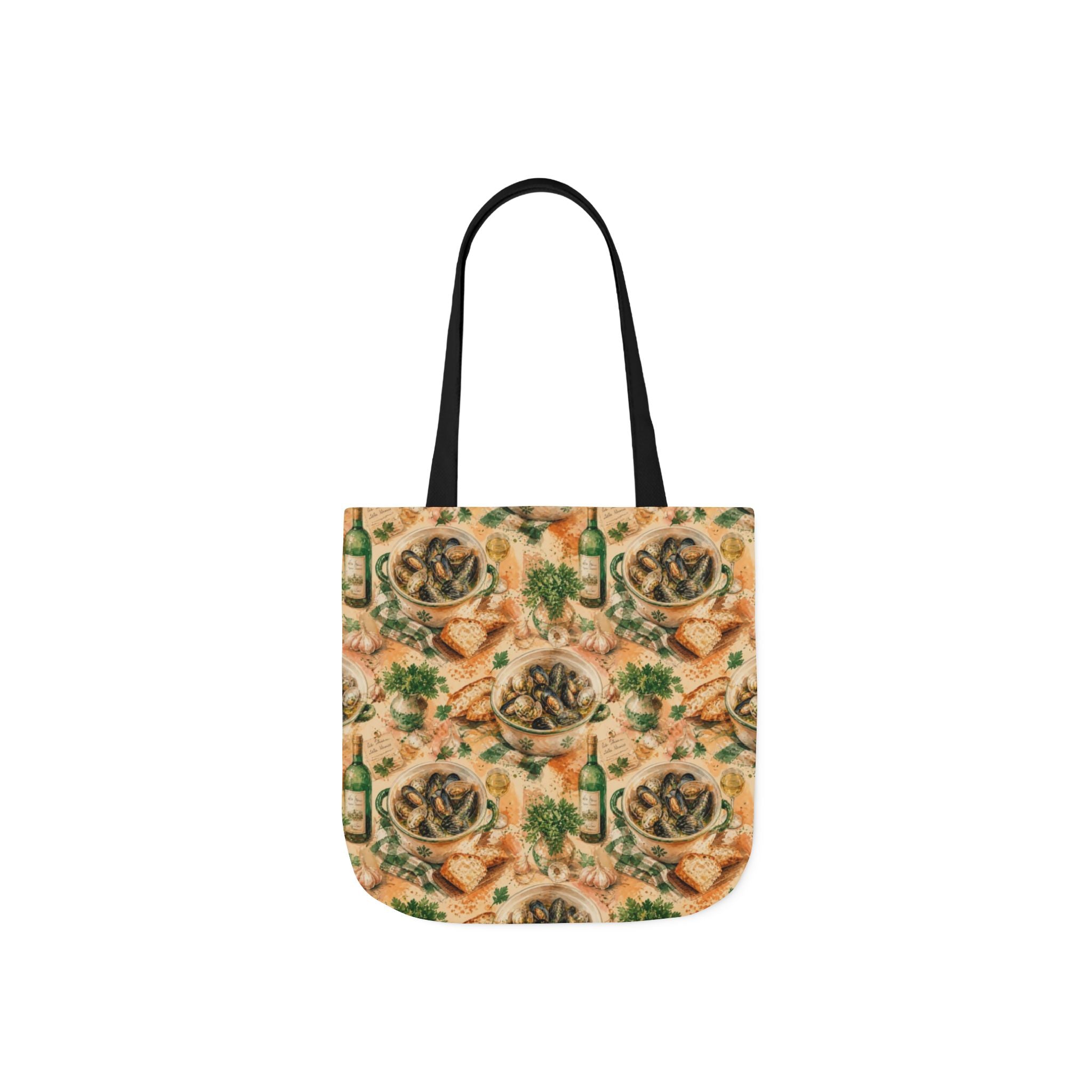 Mussels & Clams Canvas Tote Bag Mediterranean Kitchen Watercolor Splash Design Italian Cottagecore Gift