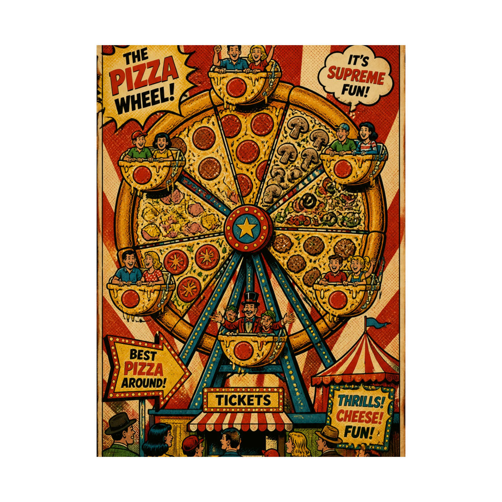 Pizza Ferris Wheel Wall Art Poster 18×24 Pop Art Living Room Decor Maximalist Print