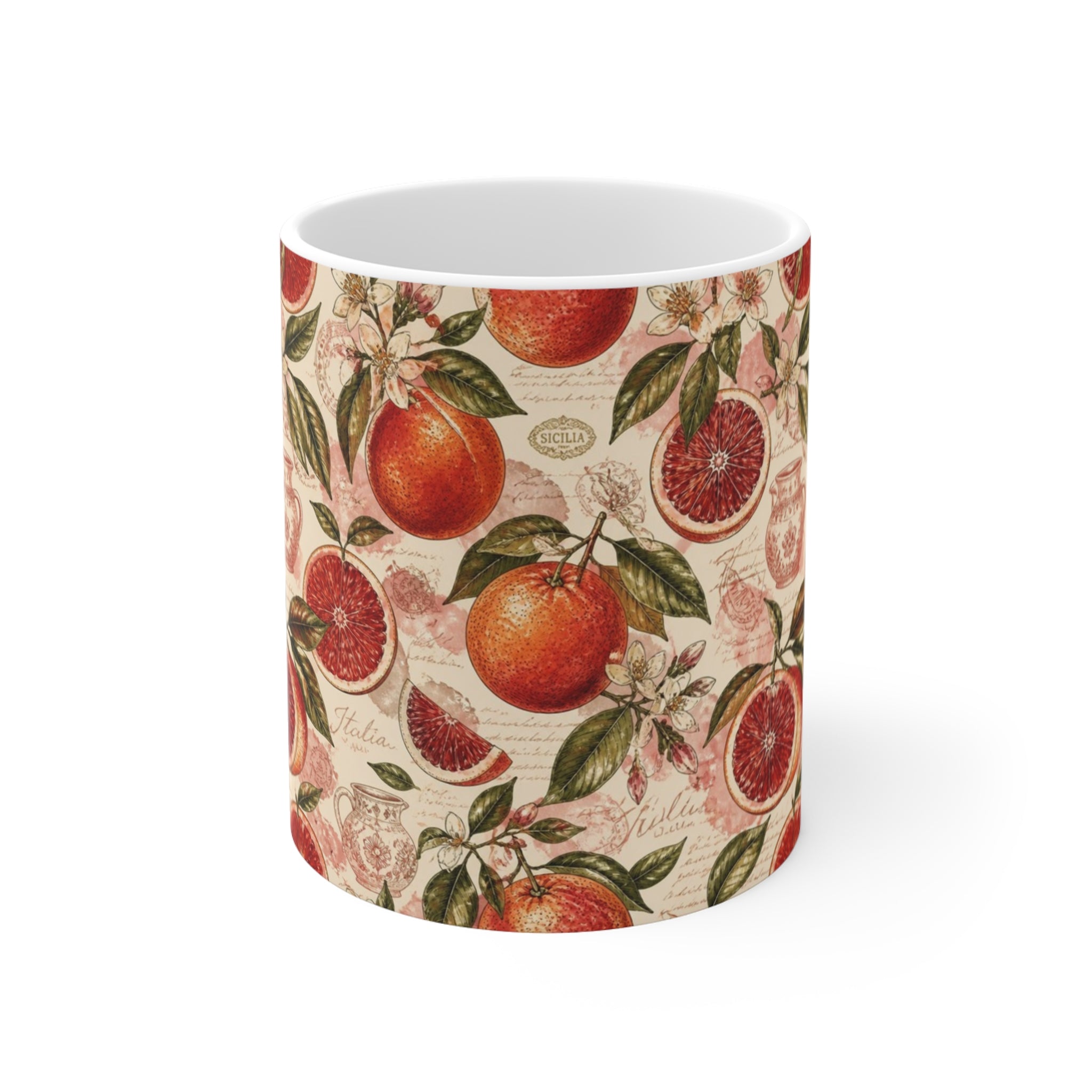 Blood Oranges 11oz Ceramic Mug Mediterranean Kitchen Watercolor Design Italian Cottagecore Gift