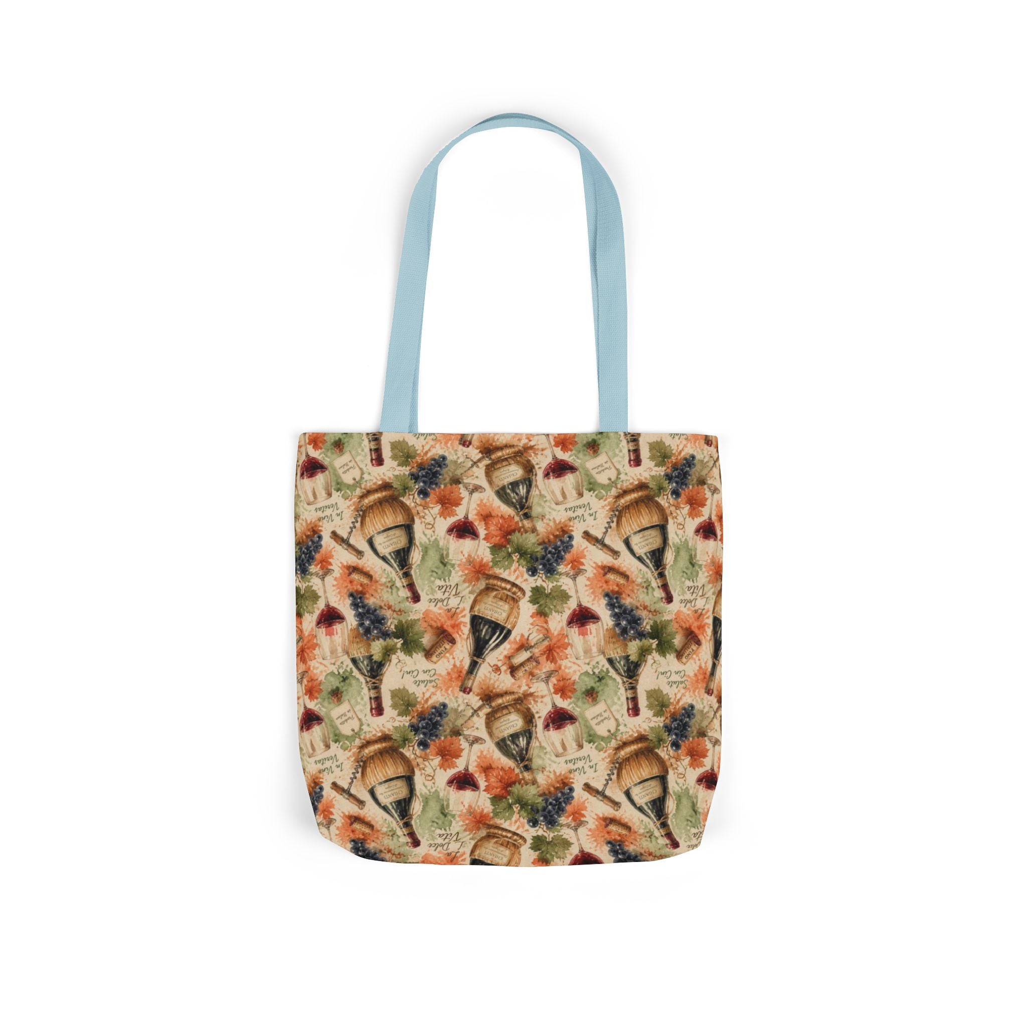 Wine Bottles & Glasses Canvas Tote Bag Mediterranean Kitchen Watercolor Splash Design Italian Cottagecore Gift
