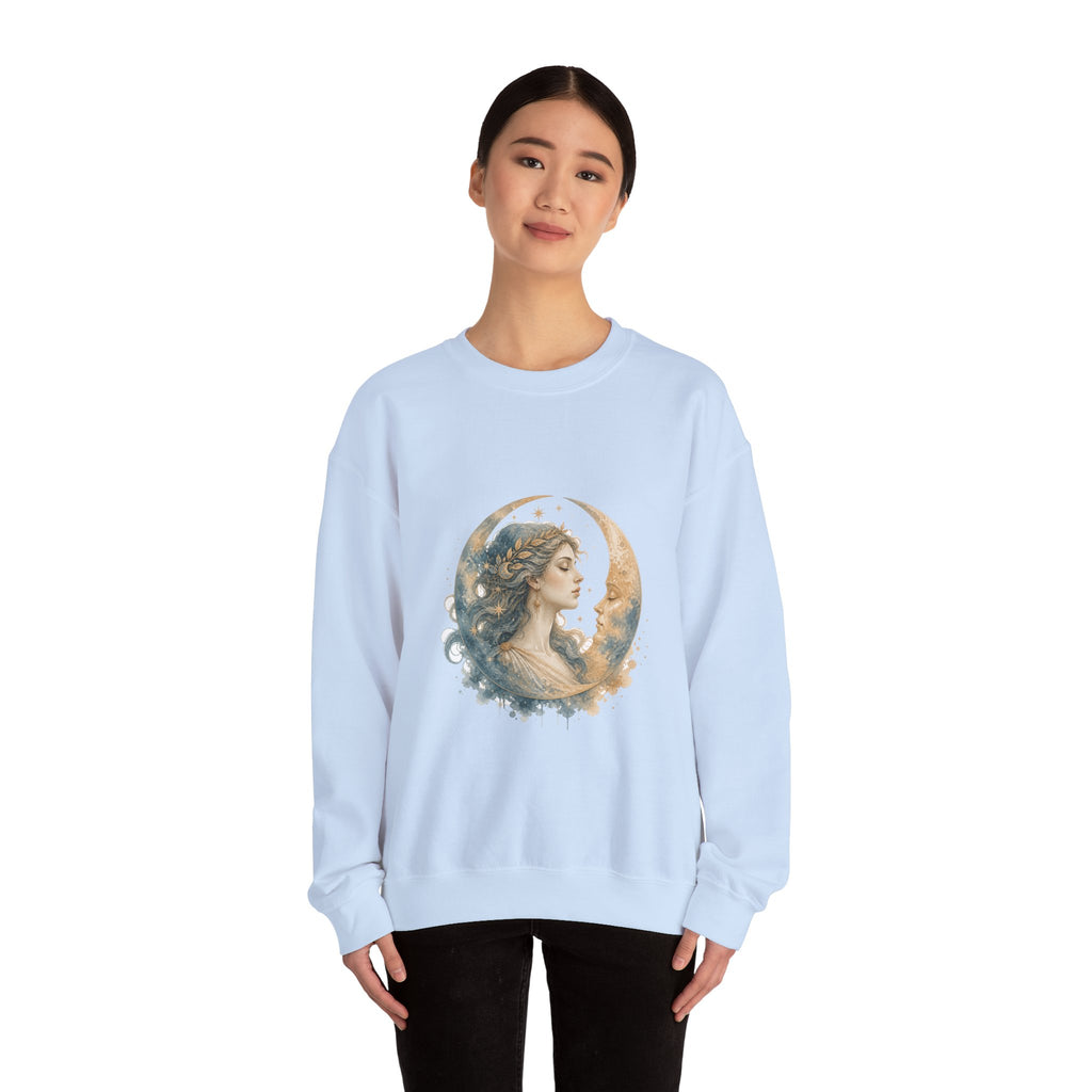 Matching Couple Sweatshirt - Helios & Selene Matching Couple Premium Fleece Sweatshirt Watercolor Art His Hers Birthday Gift - Design B
