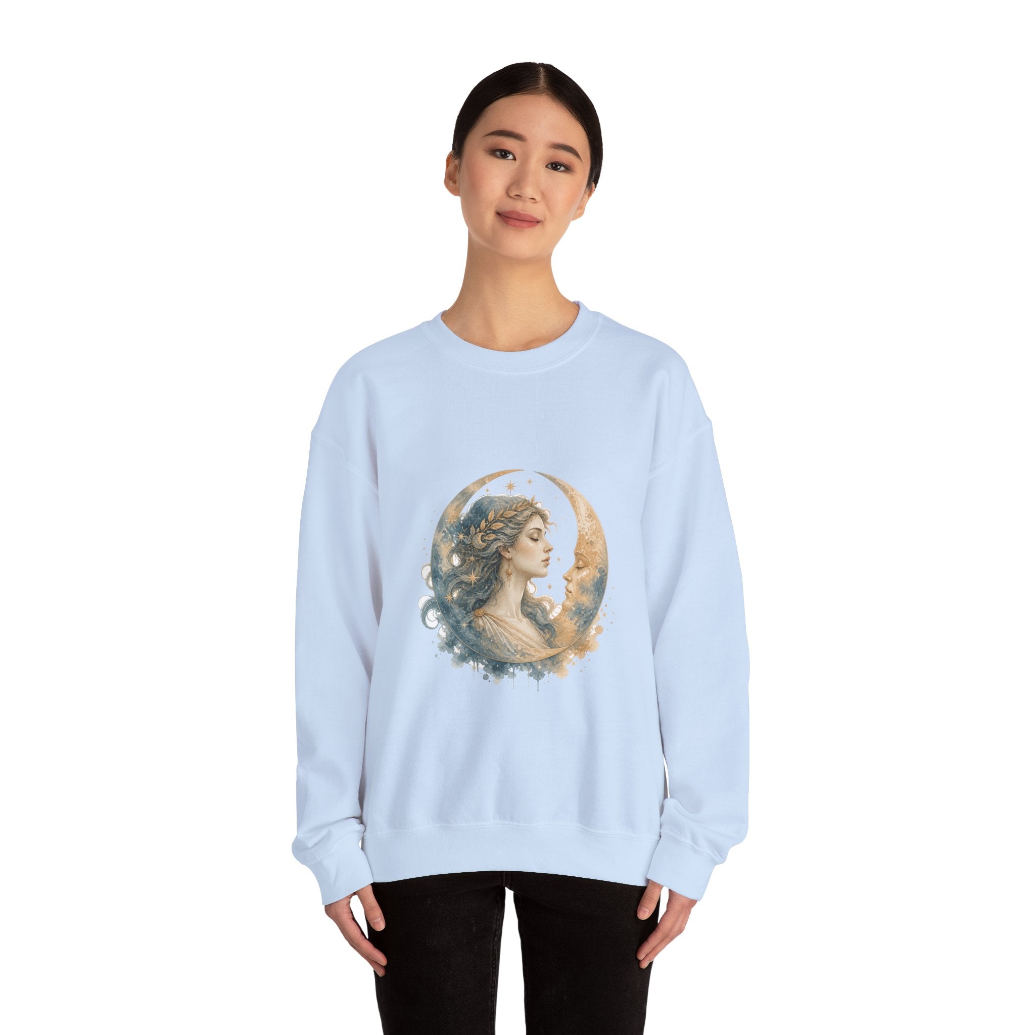Matching Couple Sweatshirt - Helios & Selene Matching Couple Premium Fleece Sweatshirt Watercolor Art His Hers Birthday Gift - Design B