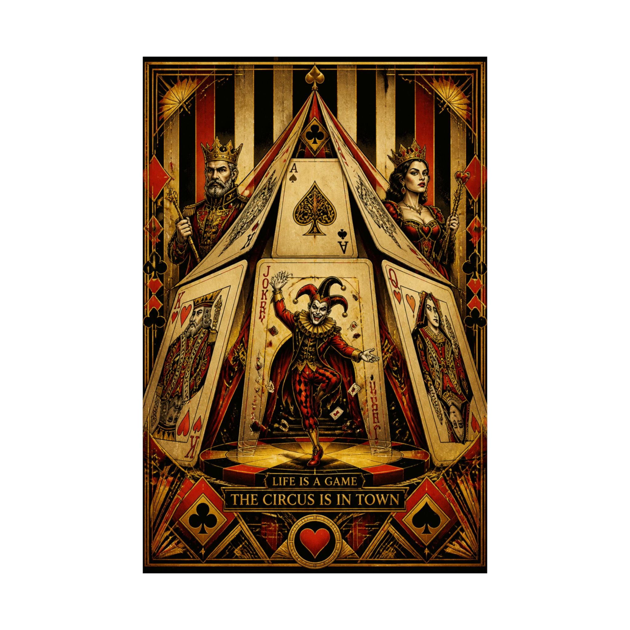 Playing Cards Tent Wall Art Poster 24×36 Art Deco Bar Area Decor Maximalist Print