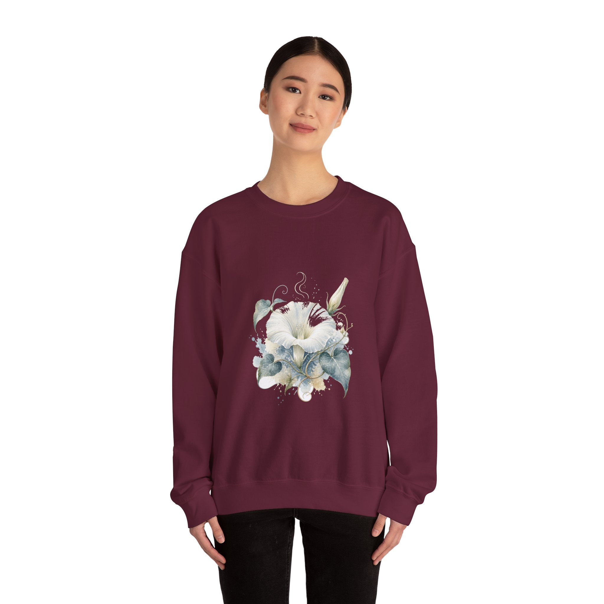 Matching Couple Sweatshirt - Sunflower & Moonflower Matching Couple Comfort Colors Crew Watercolor Art His Hers Birthday Gift - Design B