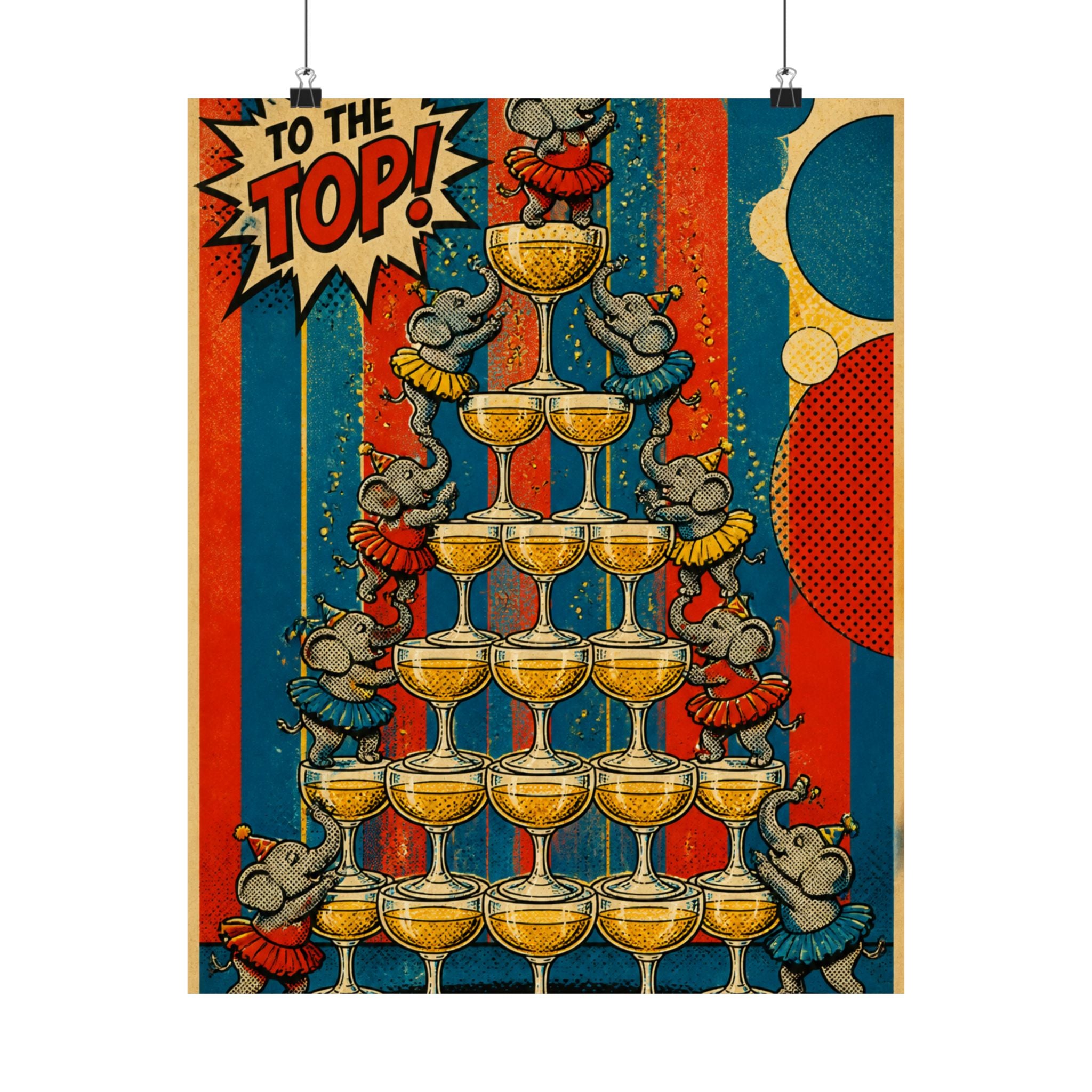Champagne Tower Elephants Wall Art Poster 24×36 Pop Art Restaurant Decor Maximalist Print