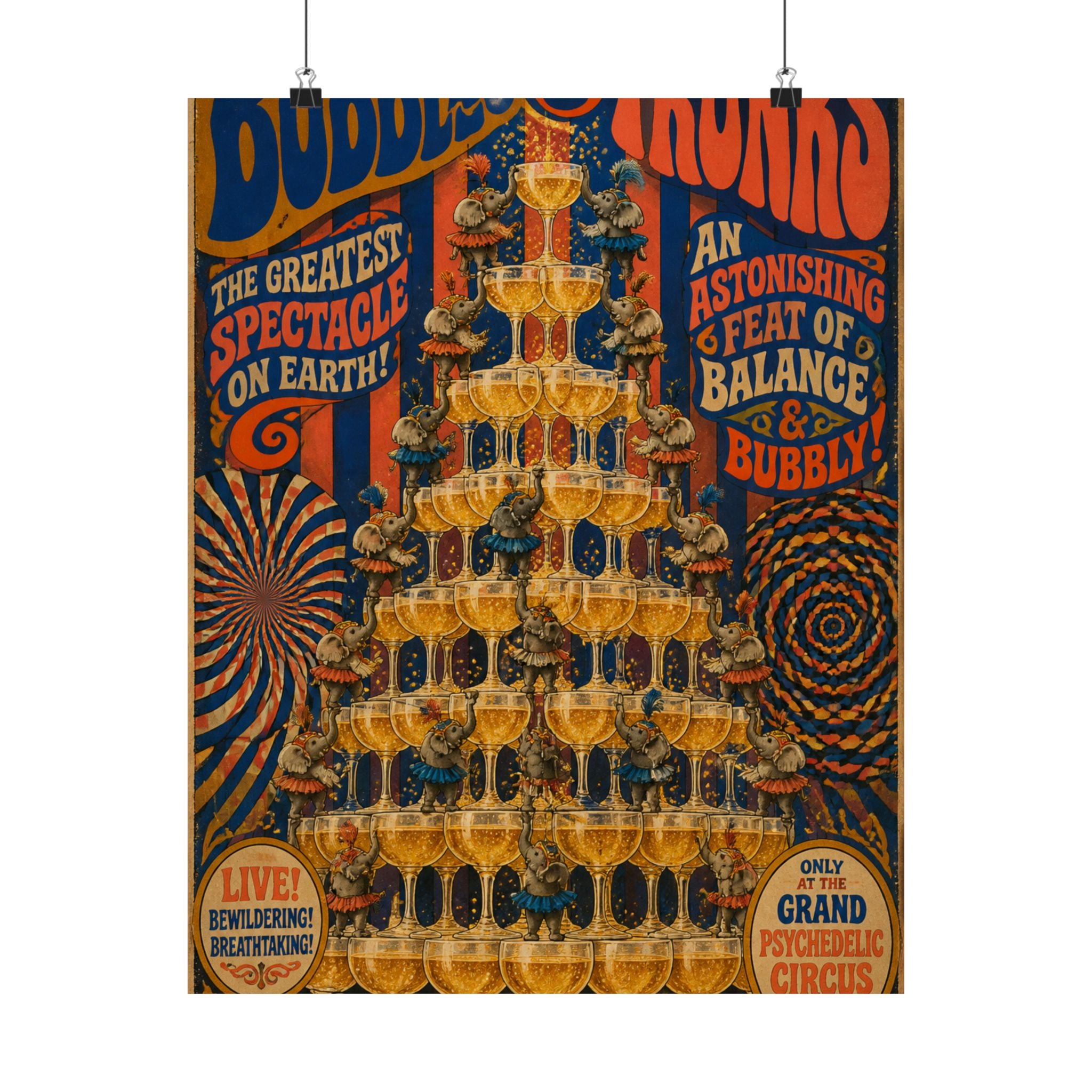 Champagne Tower Elephants Wall Art Poster 18×24 Psychedelic Cafe Decor Maximalist Print