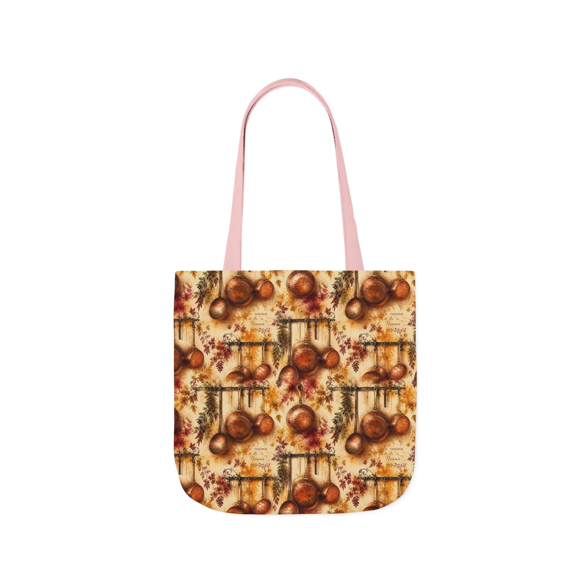 Copper Cookware Canvas Tote Bag Mediterranean Kitchen Watercolor Splash Design Italian Cottagecore Gift