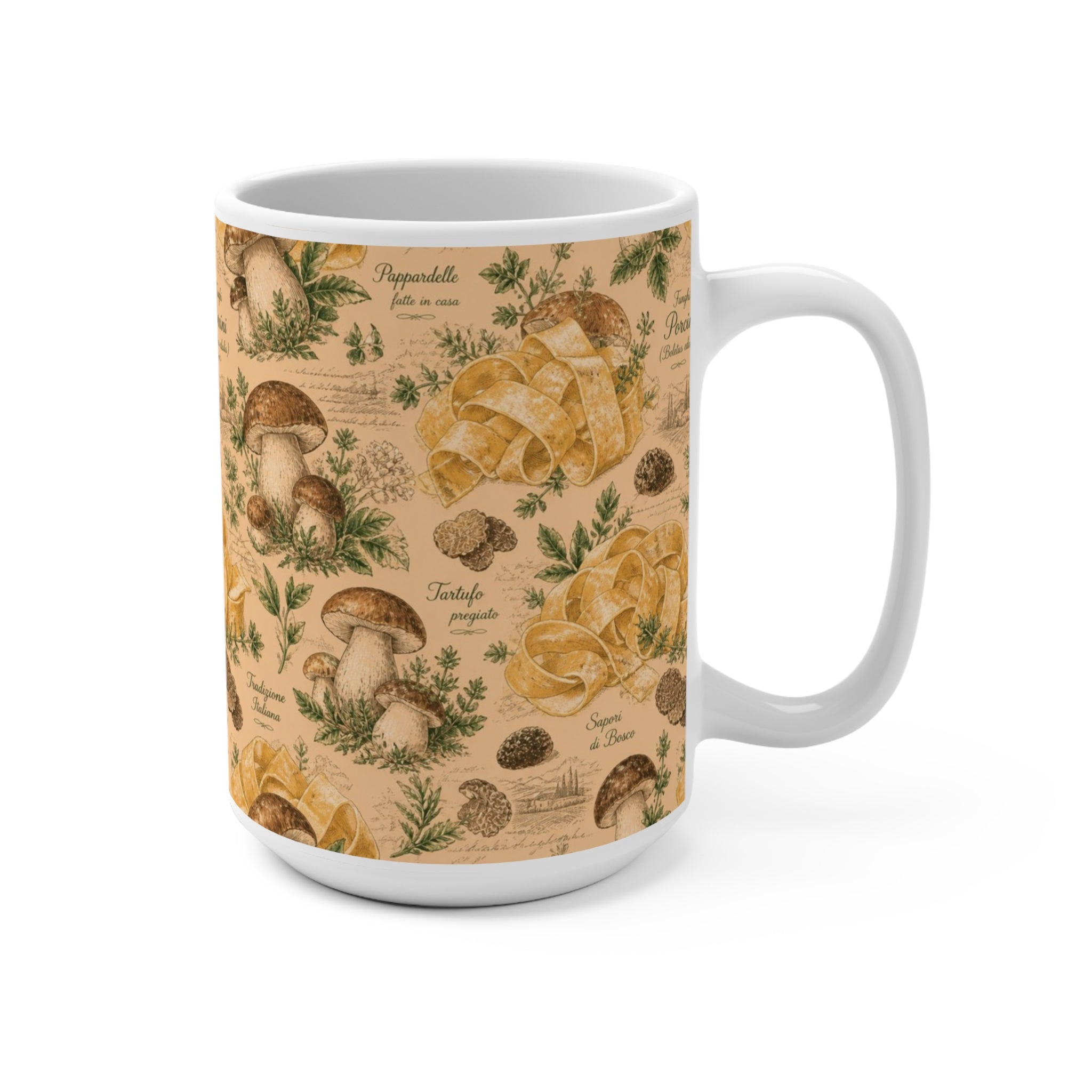 Pappardelle Ribbons 15oz Ceramic Mug Mediterranean Kitchen Botanical Design Italian Cottagecore Gift
