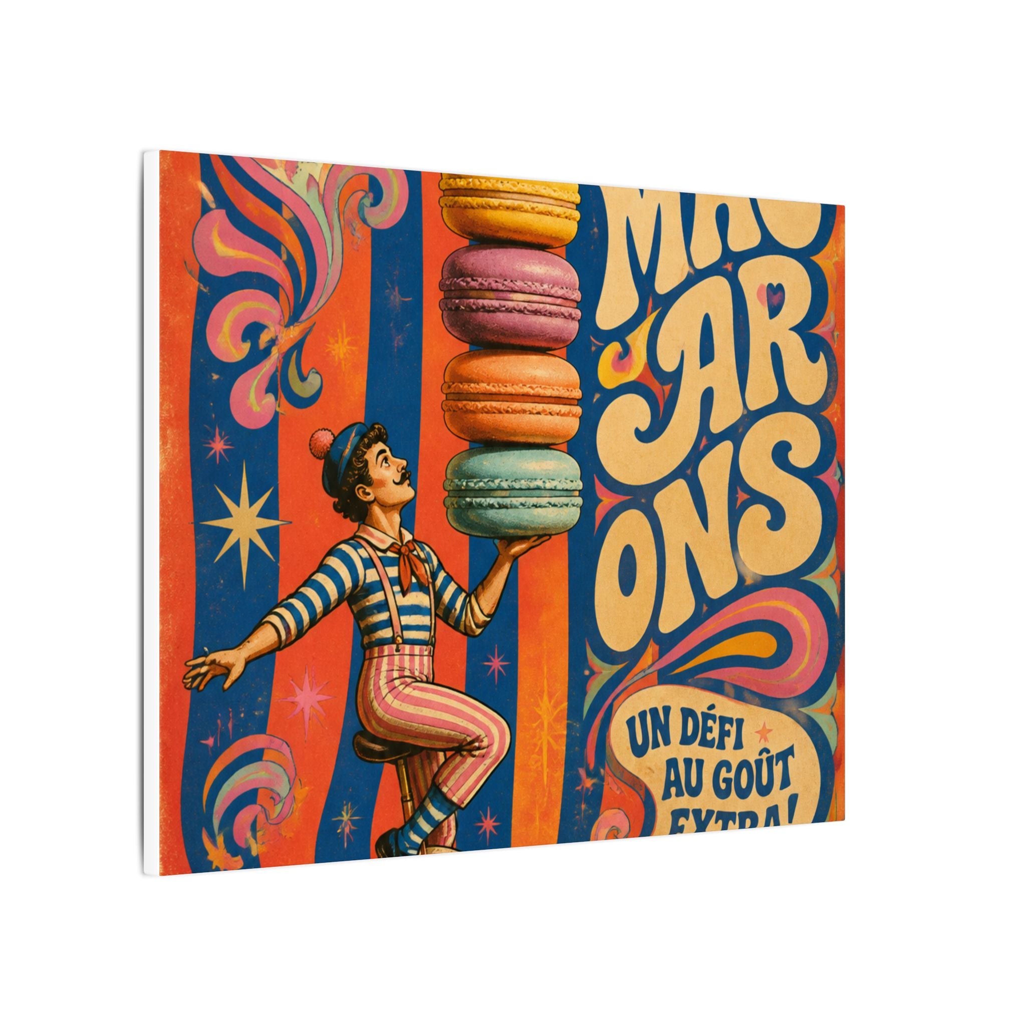 Macaron Balancing Tower Wall Art Canvas 16×20 Psychedelic Cafe Decor Maximalist Print