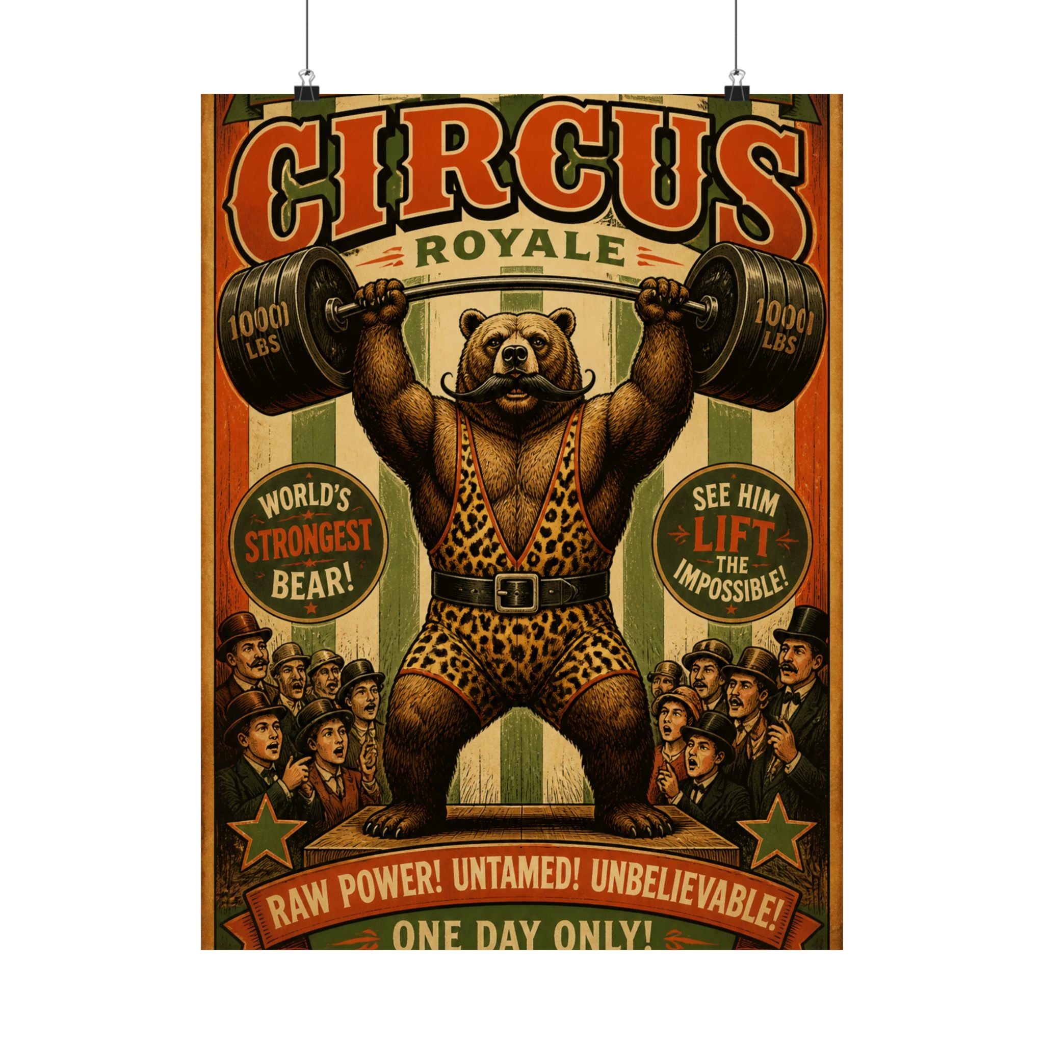 Strongman Bear Wall Art Poster 24×36 Vintage Circus Bedroom Decor Maximalist Print