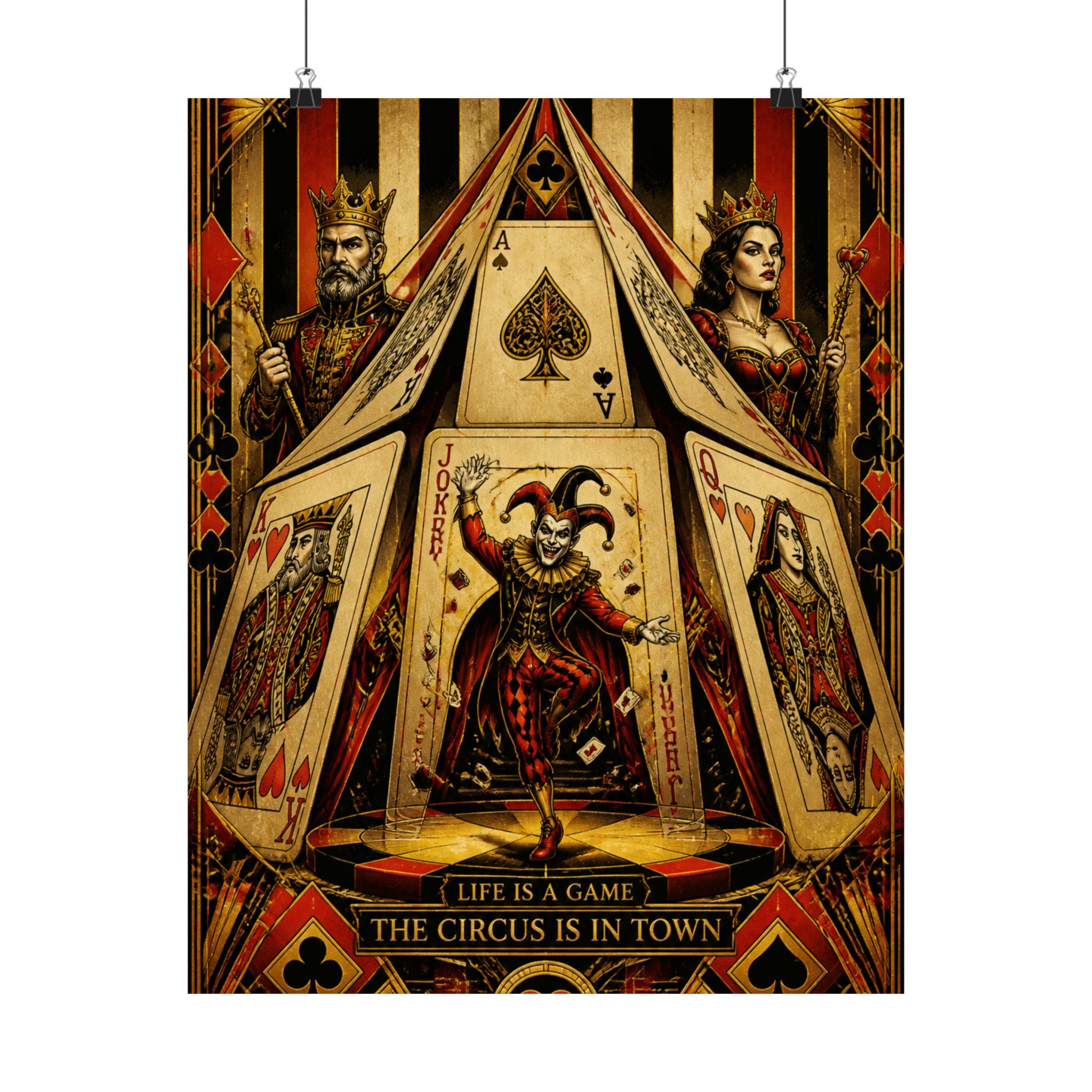 Playing Cards Tent Wall Art Poster 24×36 Art Deco Bar Area Decor Maximalist Print