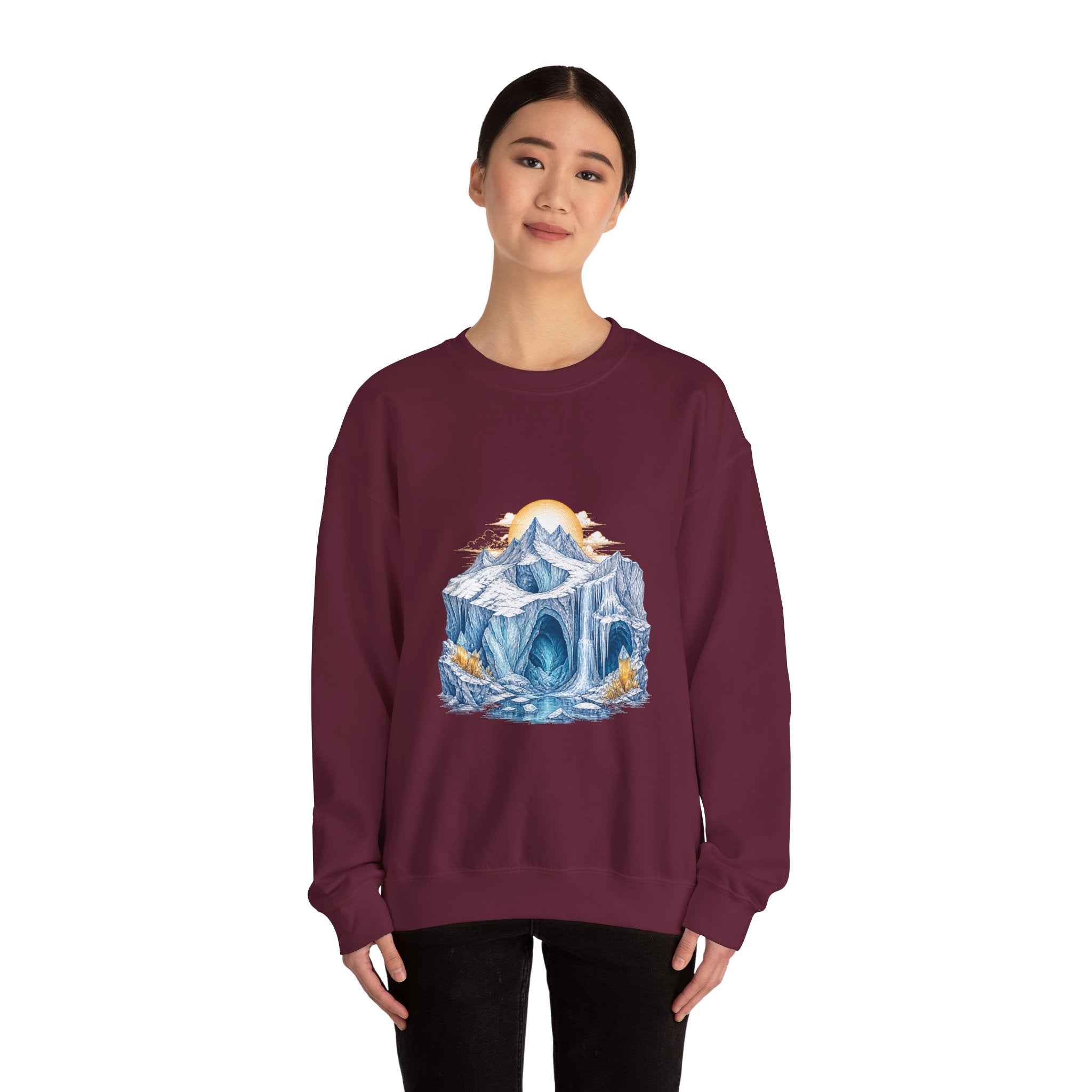 Matching Couple Sweatshirt - Volcano & Glacier Matching Couple Crewneck Sweatshirt Hand-Drawn Art His Hers Best Friend Gift - Design B