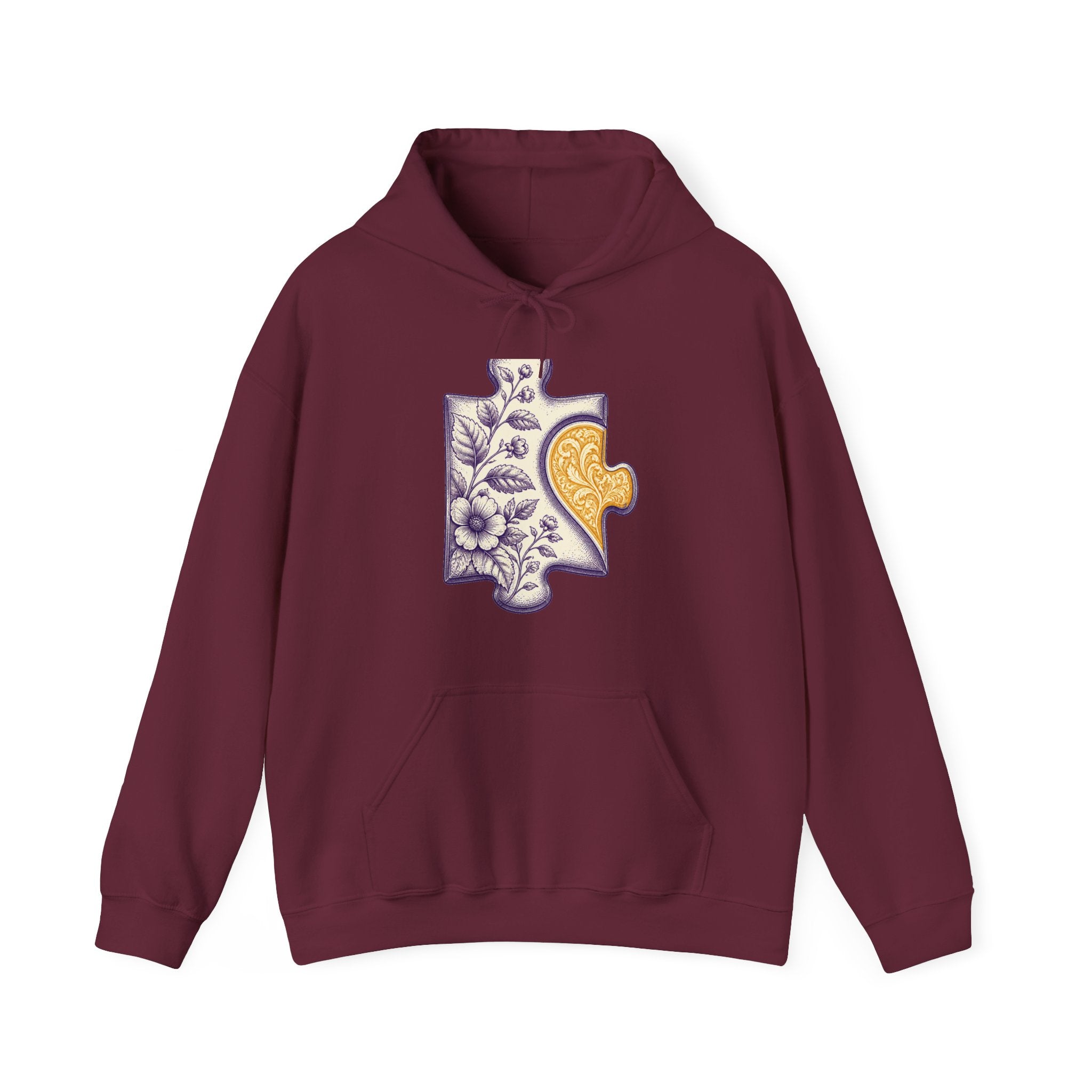 Matching Couple Sweatshirt - Puzzle Pieces Matching Couple Hooded Sweatshirt Vintage Art His Hers Wedding Gift - Design A
