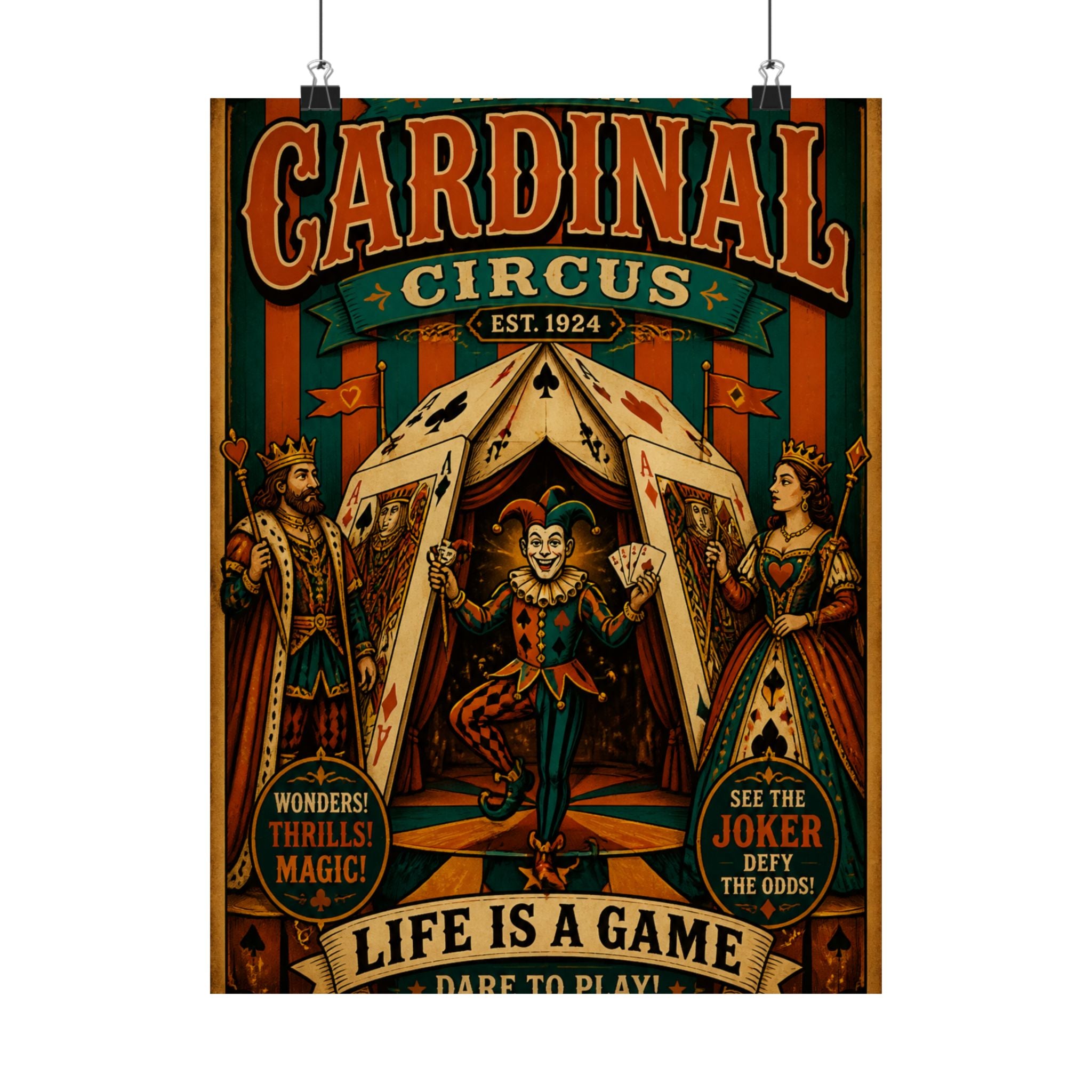 Playing Cards Tent Wall Art Poster 18×24 Vintage Circus Kitchen Decor Maximalist Print