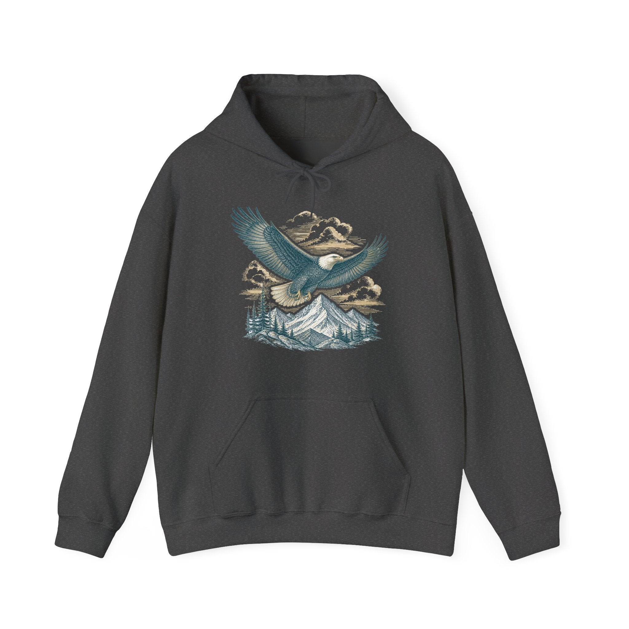 Matching Couple Sweatshirt - Eagle & Whale Matching Couple Hooded Sweatshirt Vintage Art His Hers Wedding Gift - Design A