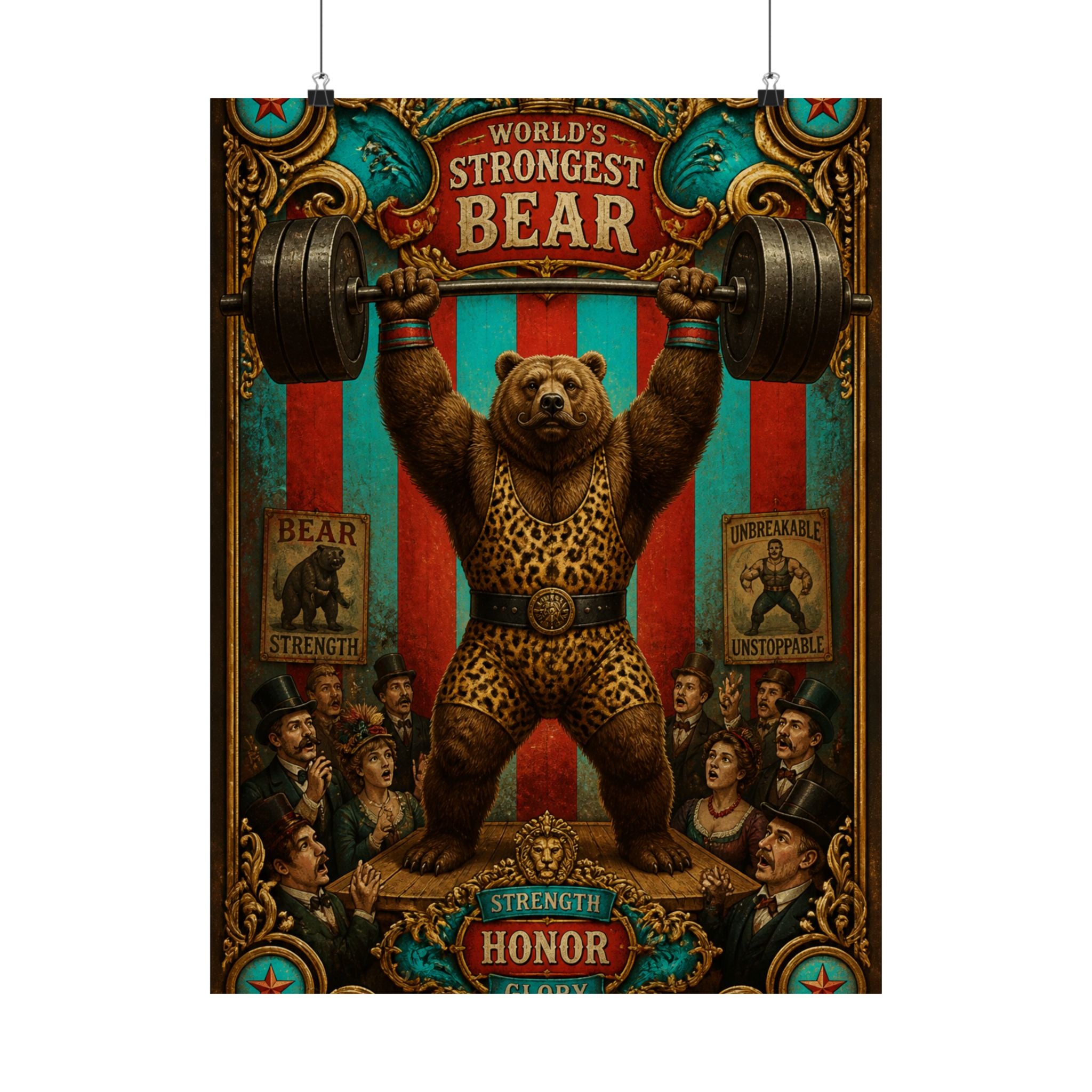 Strongman Bear Wall Art Poster 24×36 Baroque Studio Decor Maximalist Print