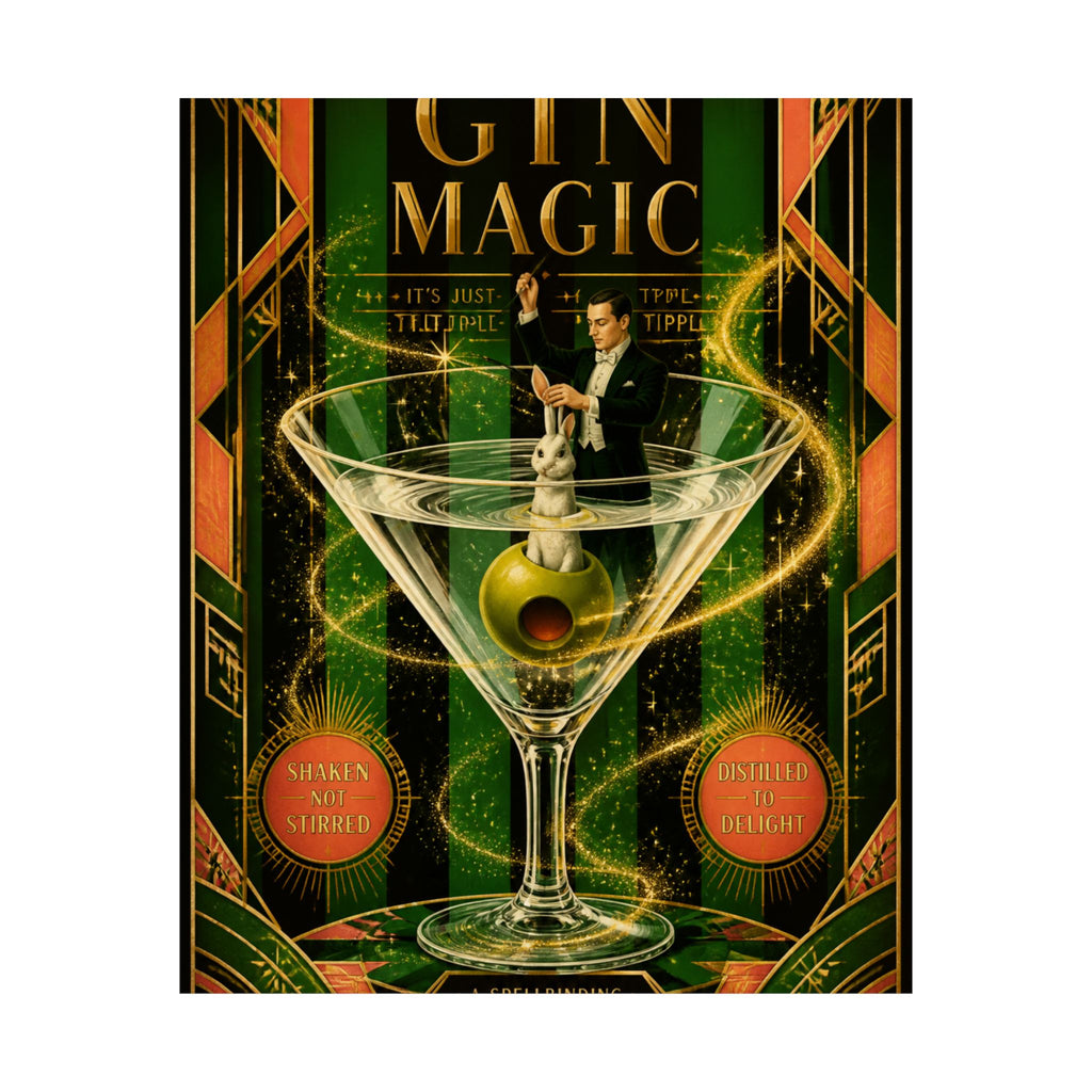 Martini Magician Wall Art Poster 24×36 Art Deco Bar Area Decor Maximalist Print