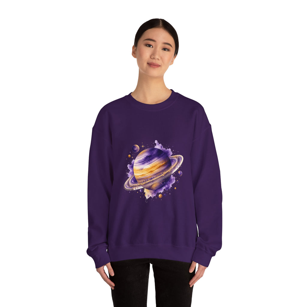 Matching Couple Sweatshirt - Astronaut & Planet Matching Couple Comfort Colors Crew Watercolor Art His Hers Birthday Gift - Design B