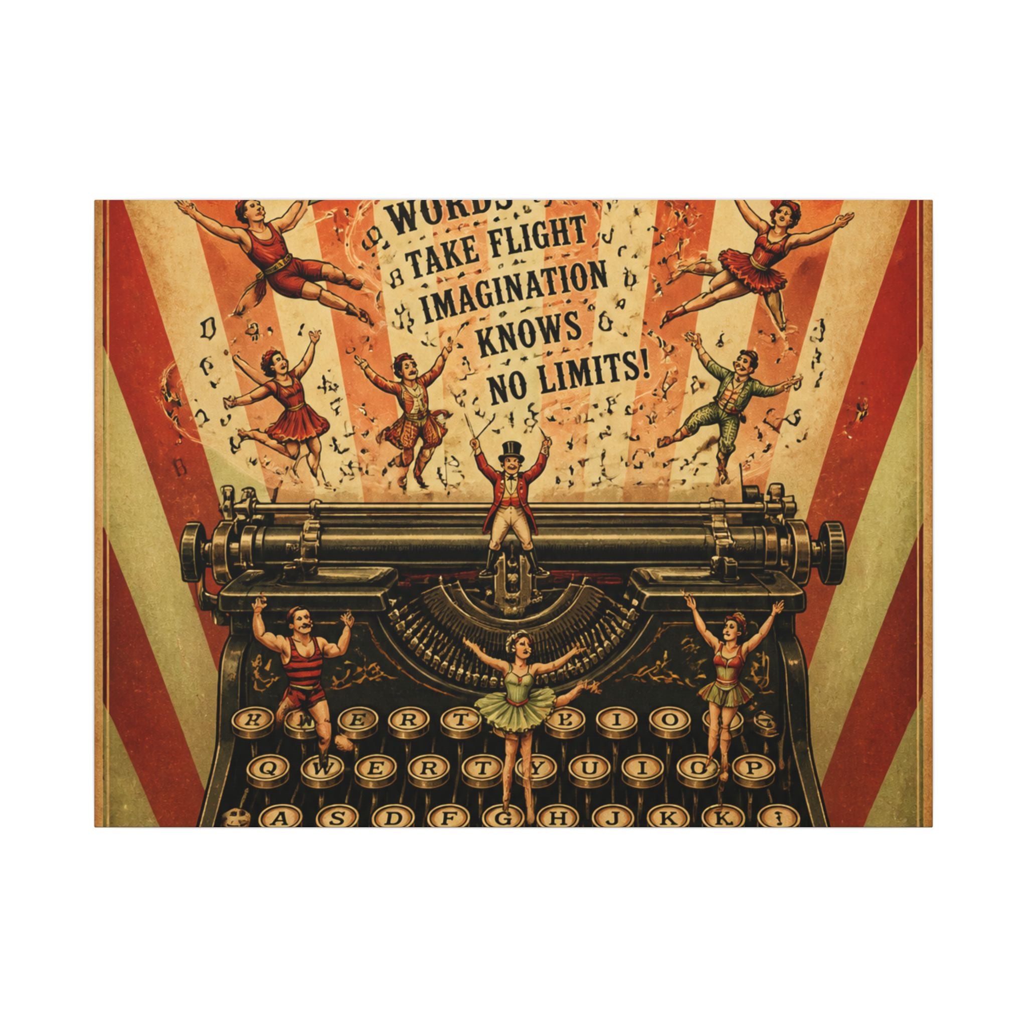 Typewriter Flying Letters Wall Art Canvas 16×20 Vintage Circus Kitchen Decor Maximalist Print