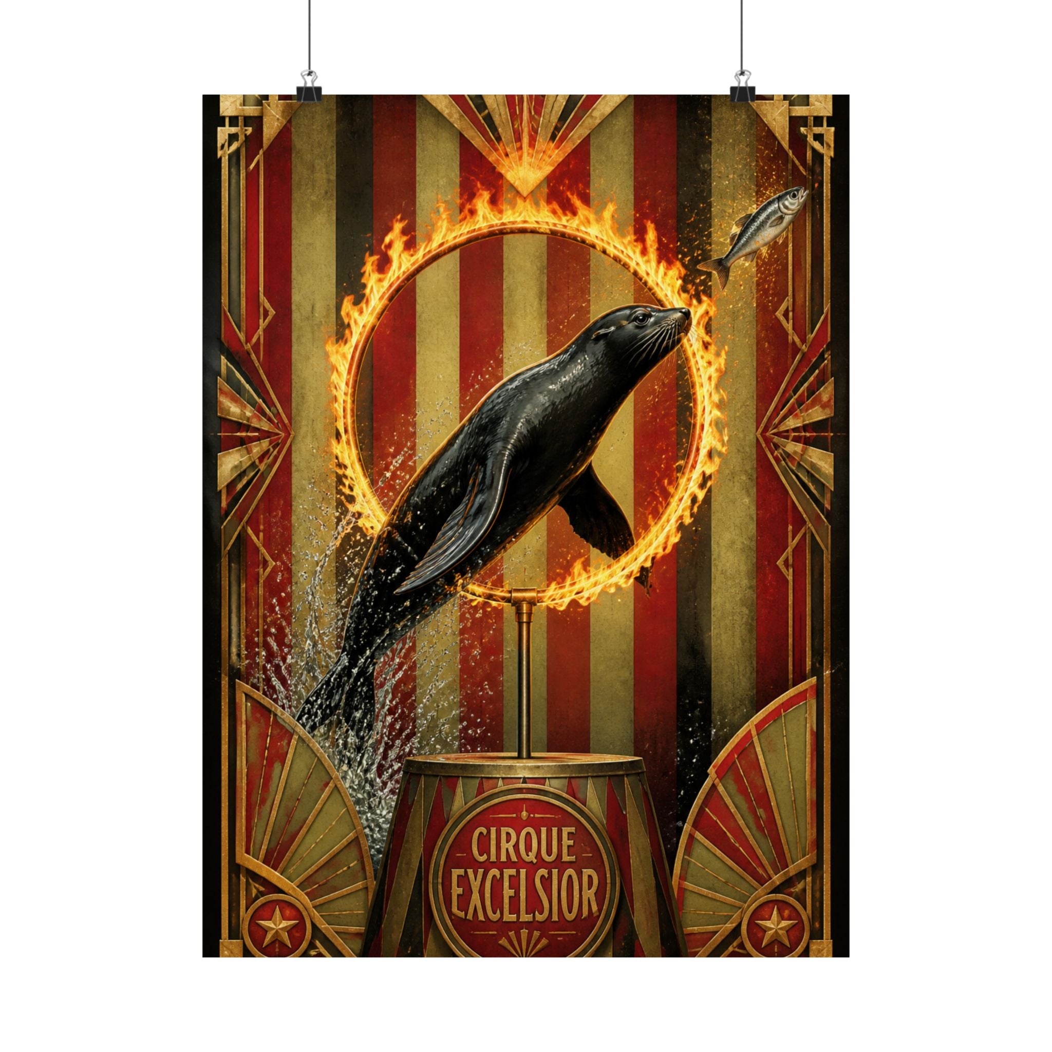 Seal Fire Hoop Wall Art Poster 24×36 Art Deco Bar Area Decor Maximalist Print